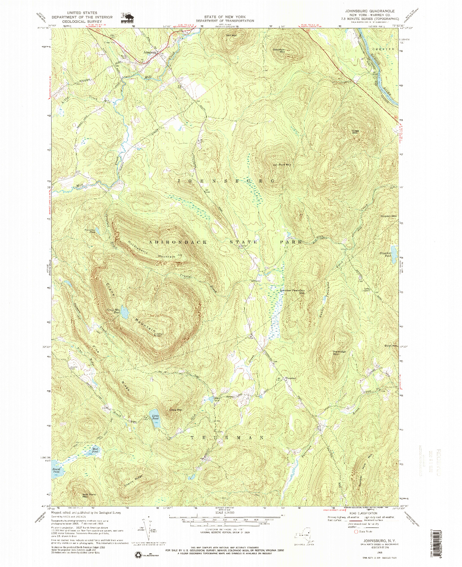 USGS 1:24000-SCALE QUADRANGLE FOR JOHNSBURG, NY 1968