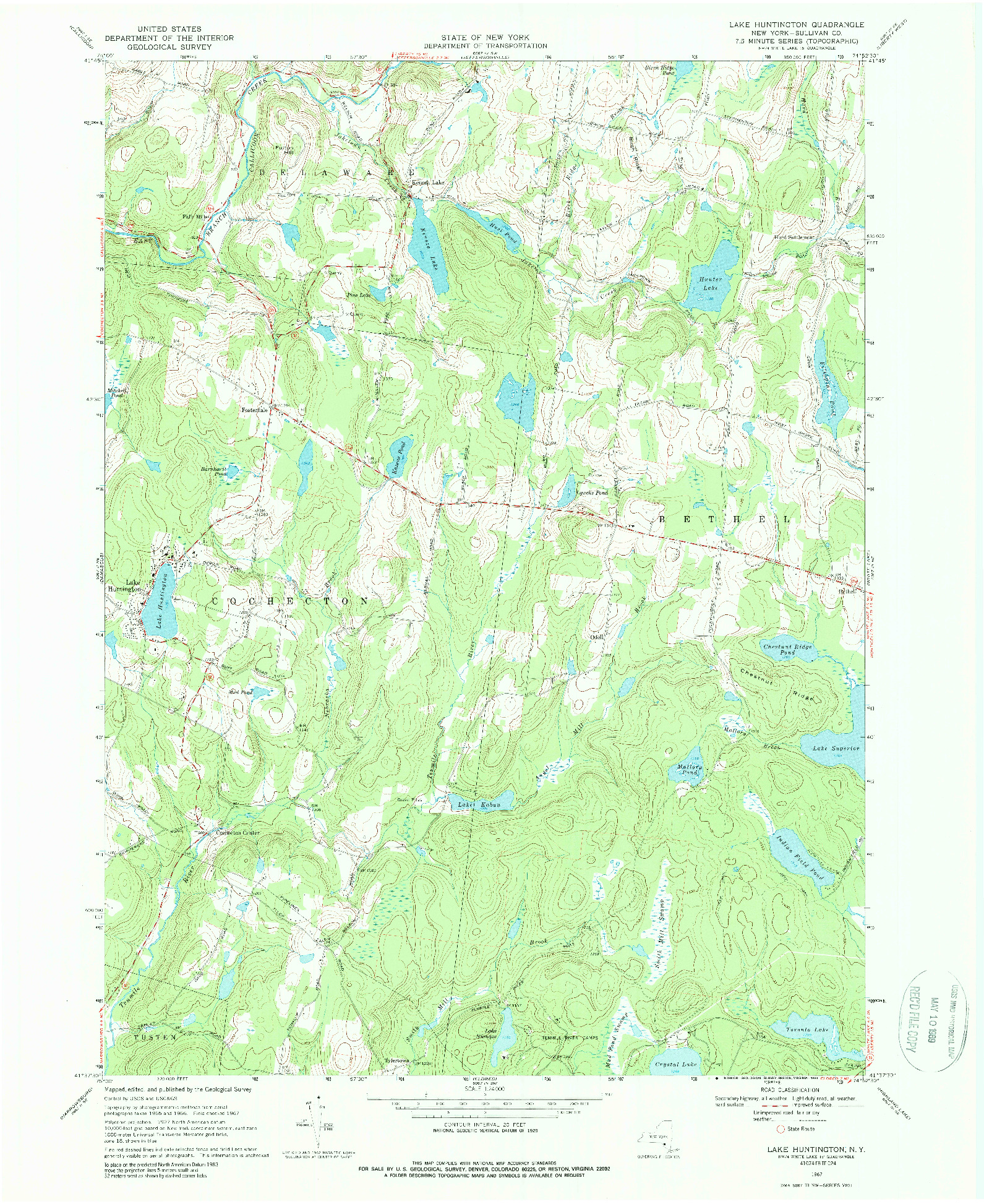 USGS 1:24000-SCALE QUADRANGLE FOR LAKE HUNTINGTON, NY 1967