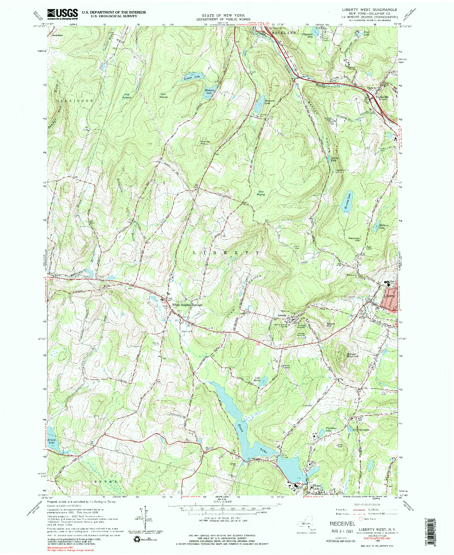 USGS 1:24000-SCALE QUADRANGLE FOR LIBERTY WEST, NY 1965