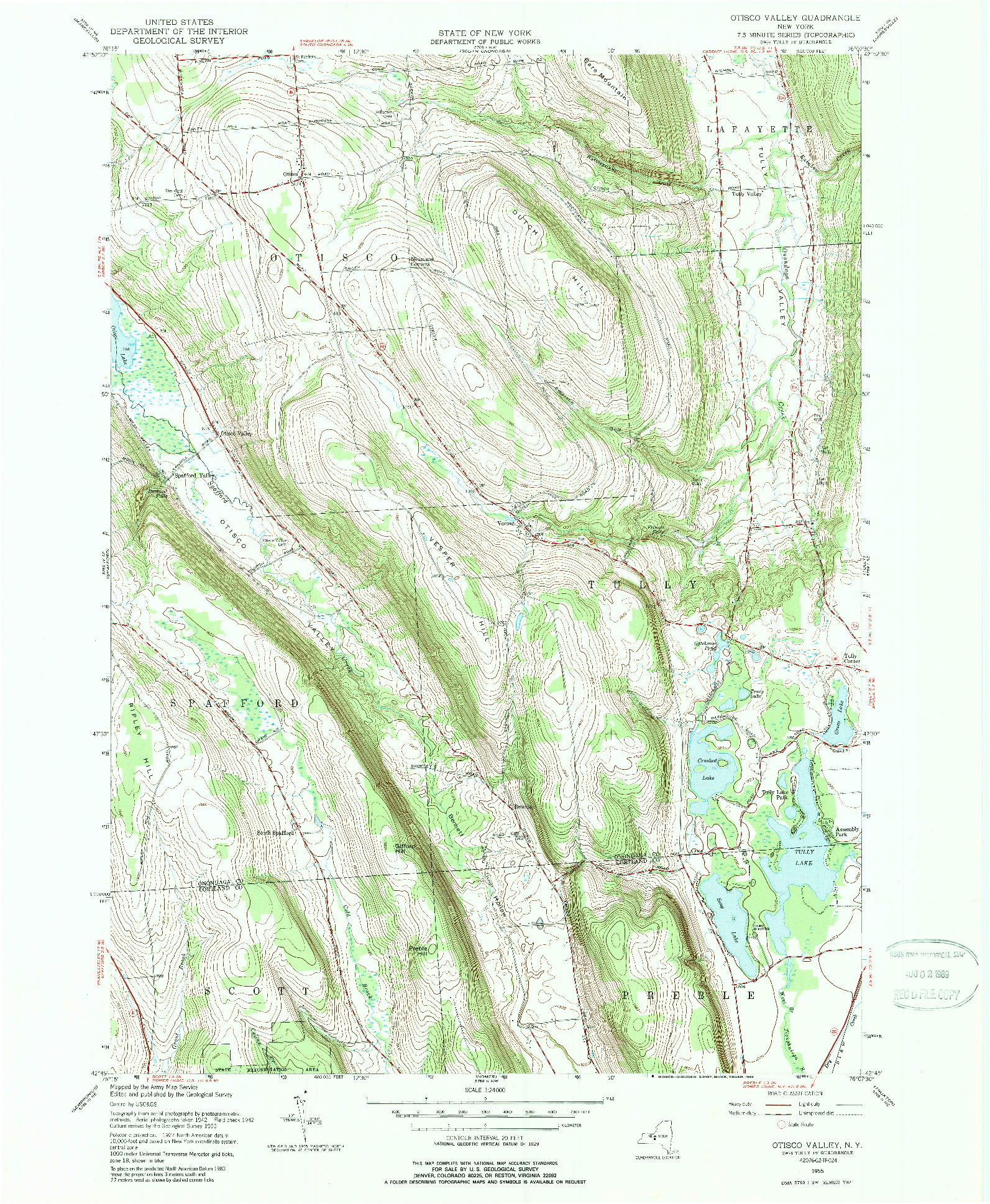 USGS 1:24000-SCALE QUADRANGLE FOR OTISCO VALLEY, NY 1955