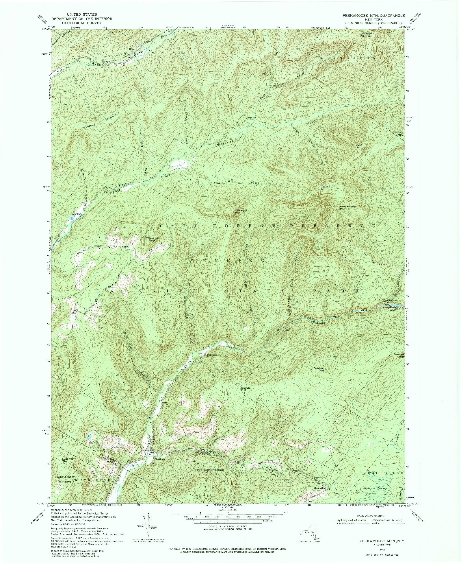 USGS 1:24000-SCALE QUADRANGLE FOR PEEKAMOOSE MTN, NY 1969