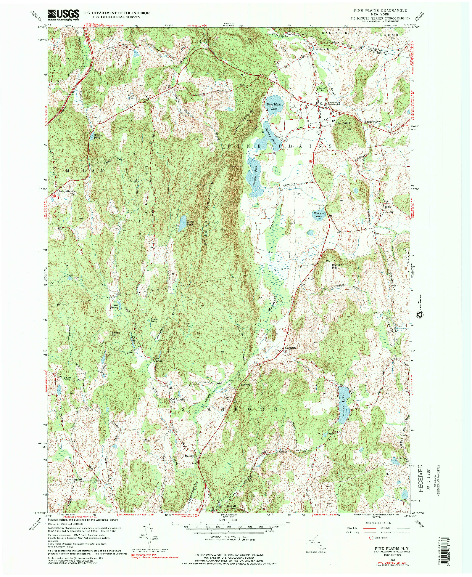 USGS 1:24000-SCALE QUADRANGLE FOR PINE PLAINS, NY 1960