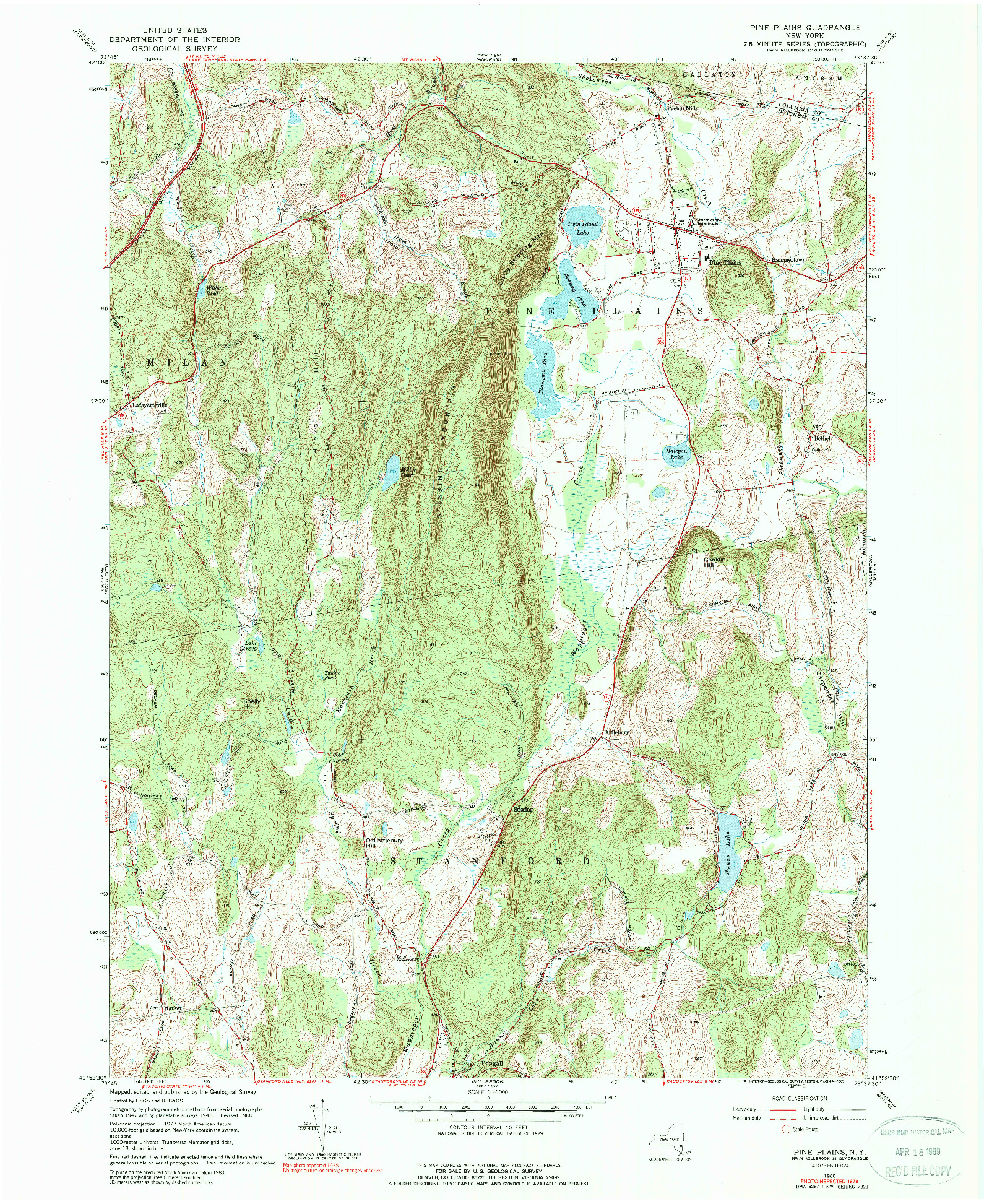 USGS 1:24000-SCALE QUADRANGLE FOR PINE PLAINS, NY 1960