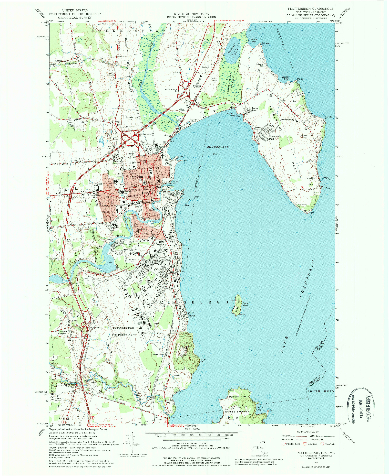 USGS 1:24000-SCALE QUADRANGLE FOR PLATTSBURGH, NY 1966