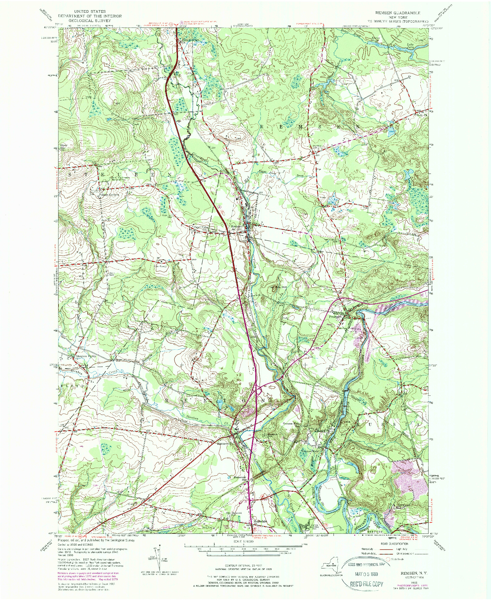 USGS 1:24000-SCALE QUADRANGLE FOR REMSEN, NY 1955