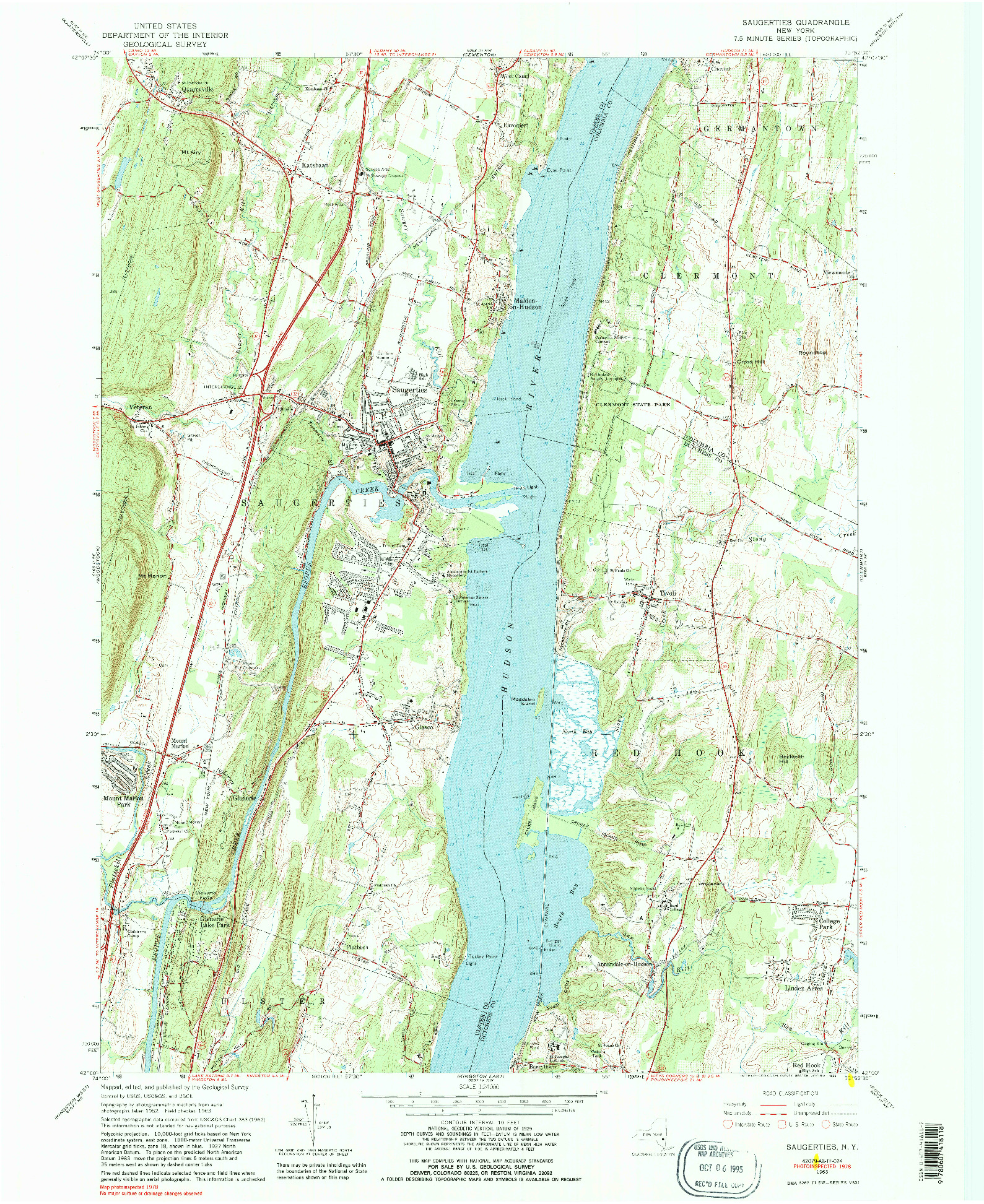 USGS 1:24000-SCALE QUADRANGLE FOR SAUGERTIES, NY 1963