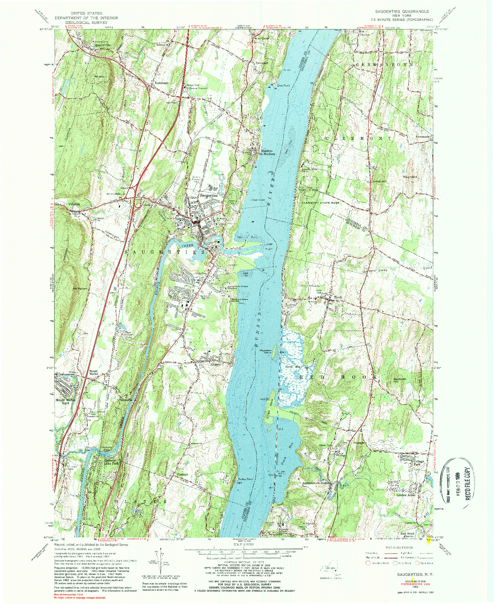 USGS 1:24000-SCALE QUADRANGLE FOR SAUGERTIES, NY 1963