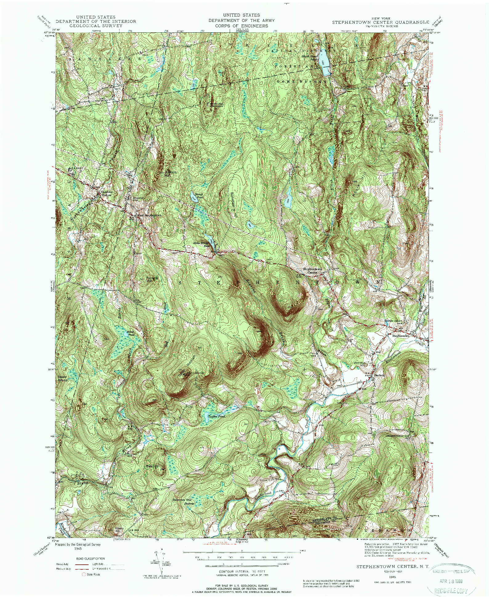 USGS 1:24000-SCALE QUADRANGLE FOR STEPHENTOWN CENTER, NY 1945