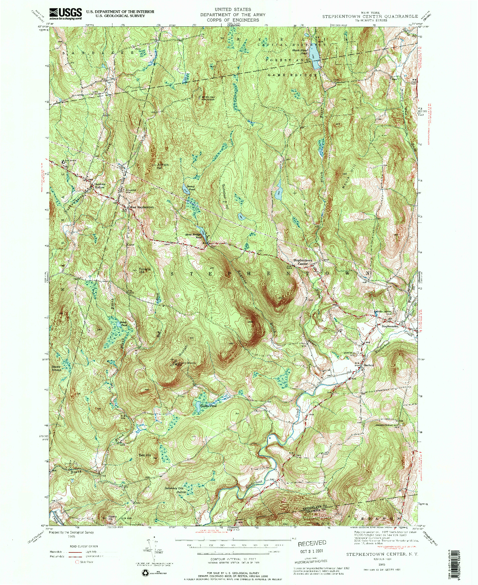 USGS 1:24000-SCALE QUADRANGLE FOR STEPHENTOWN CENTER, NY 1945