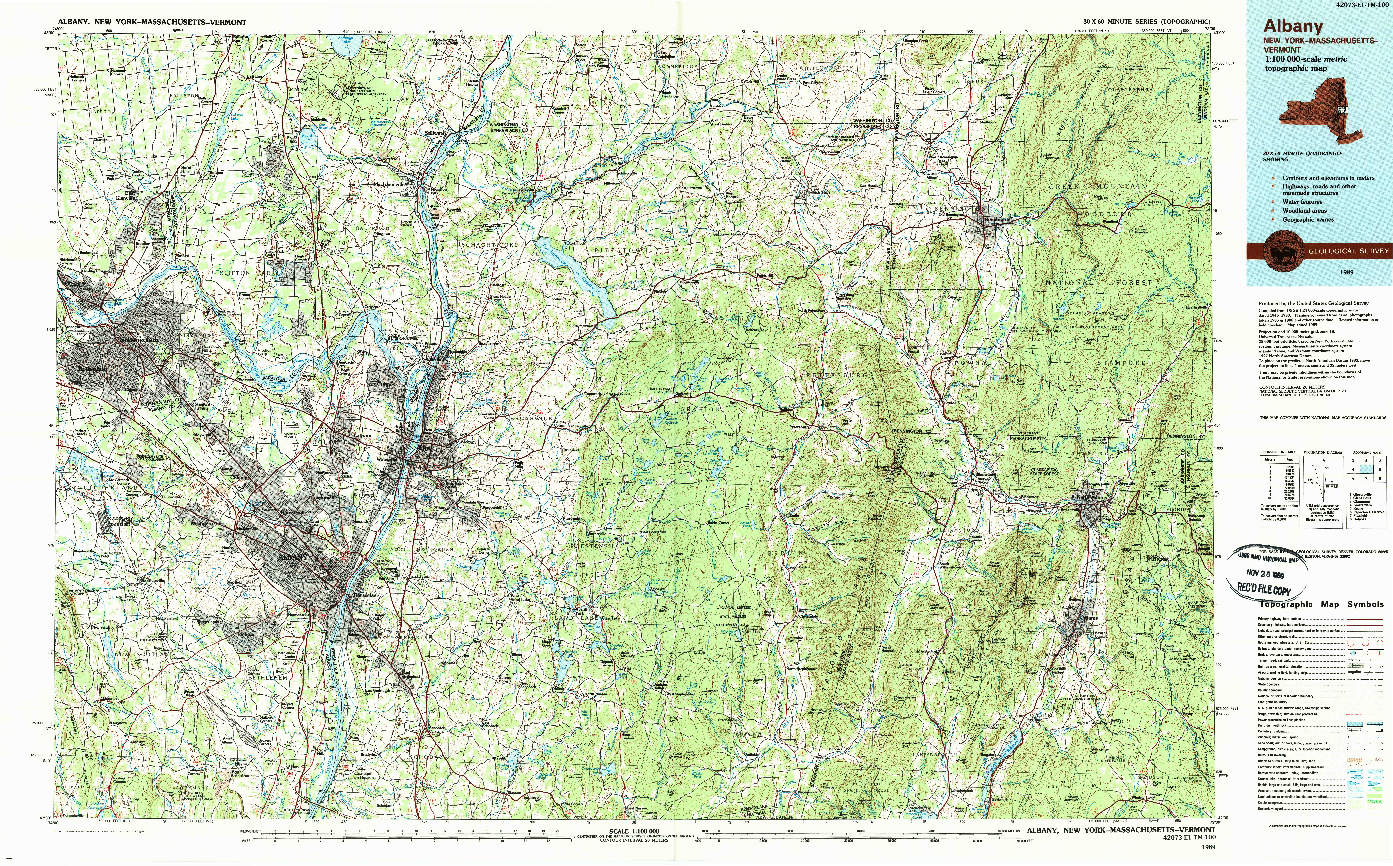 USGS 1:100000-SCALE QUADRANGLE FOR ALBANY, NY 1989