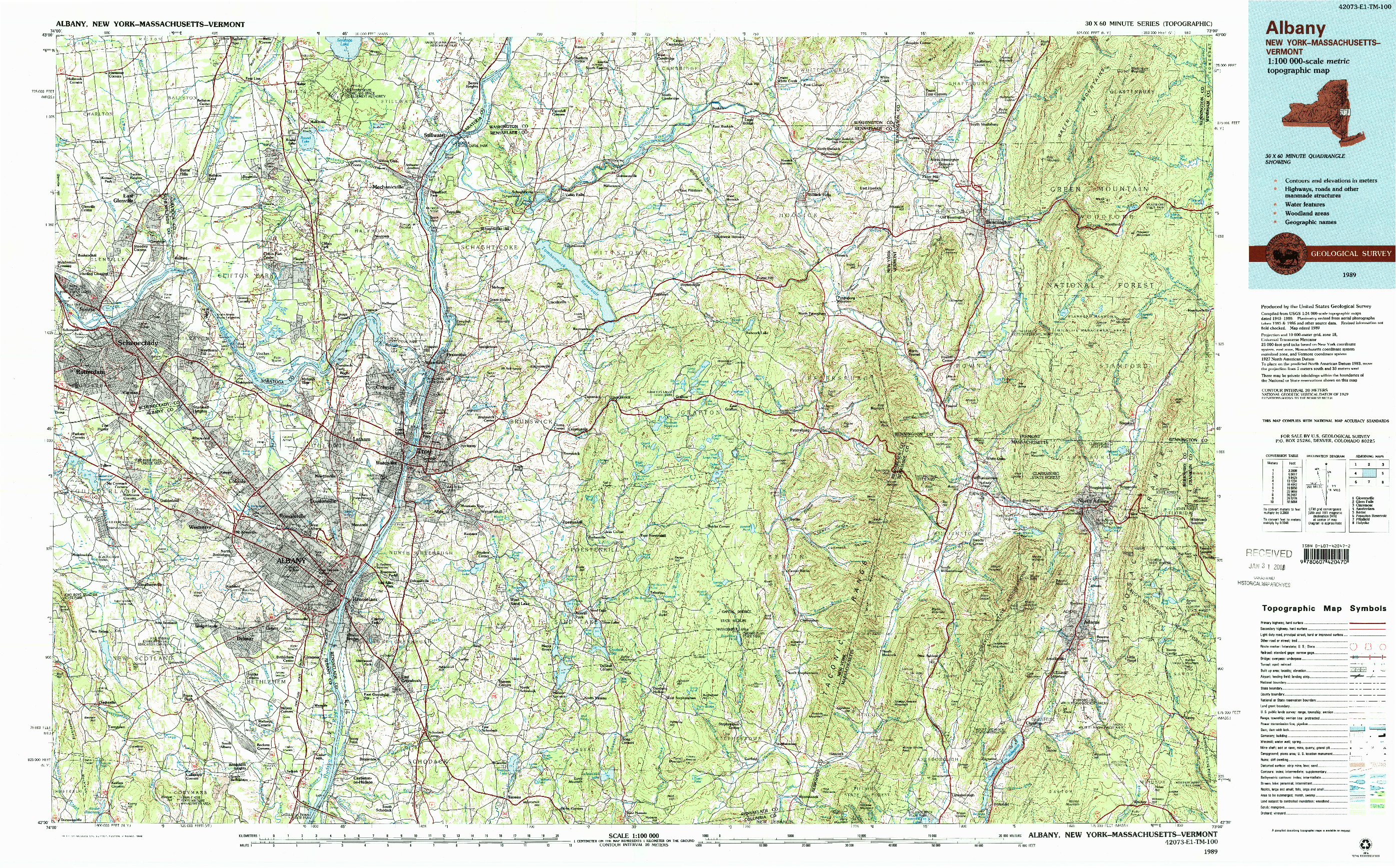 USGS 1:100000-SCALE QUADRANGLE FOR ALBANY, NY 1989