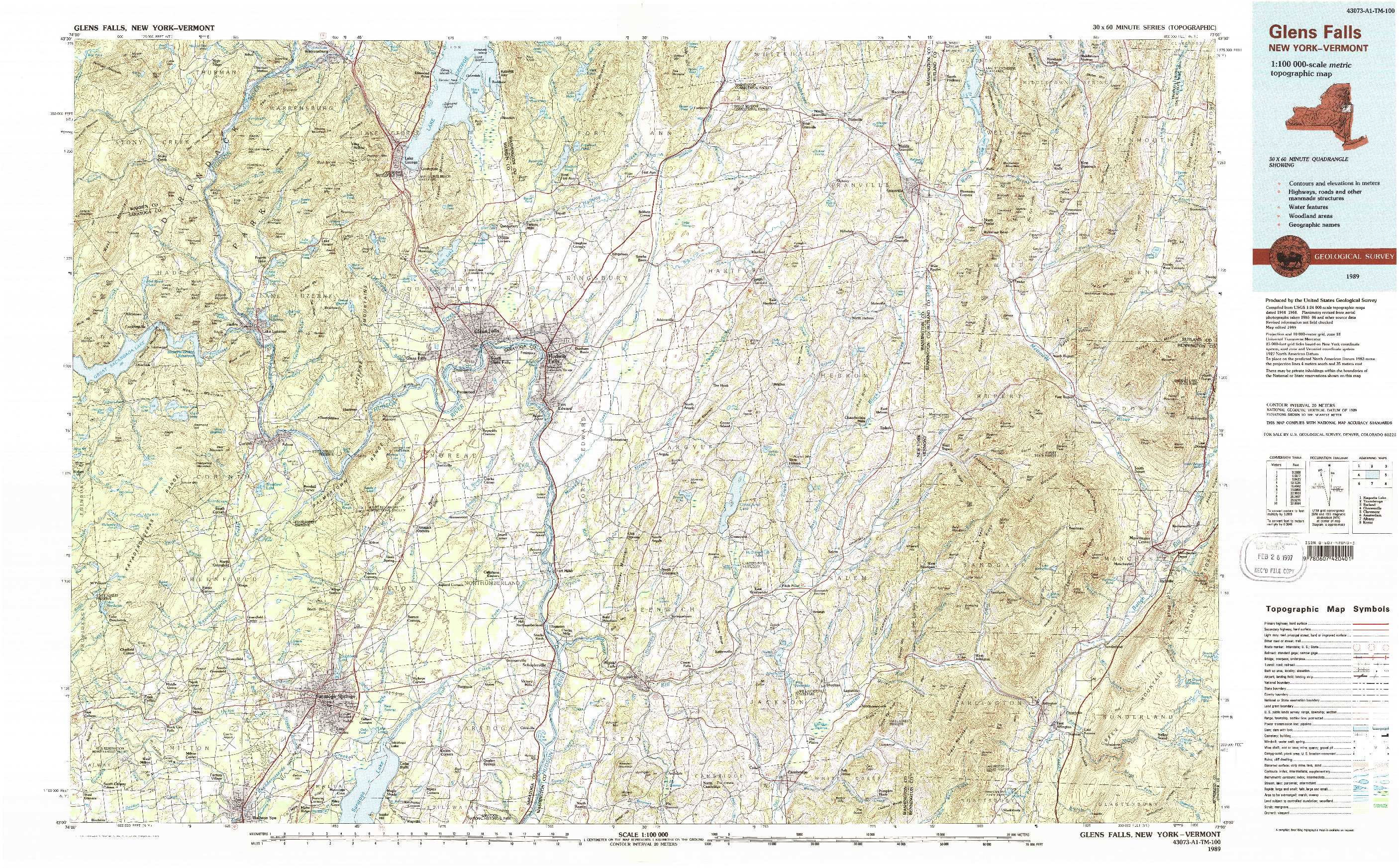 USGS 1:100000-SCALE QUADRANGLE FOR GLENS FALLS, NY 1986