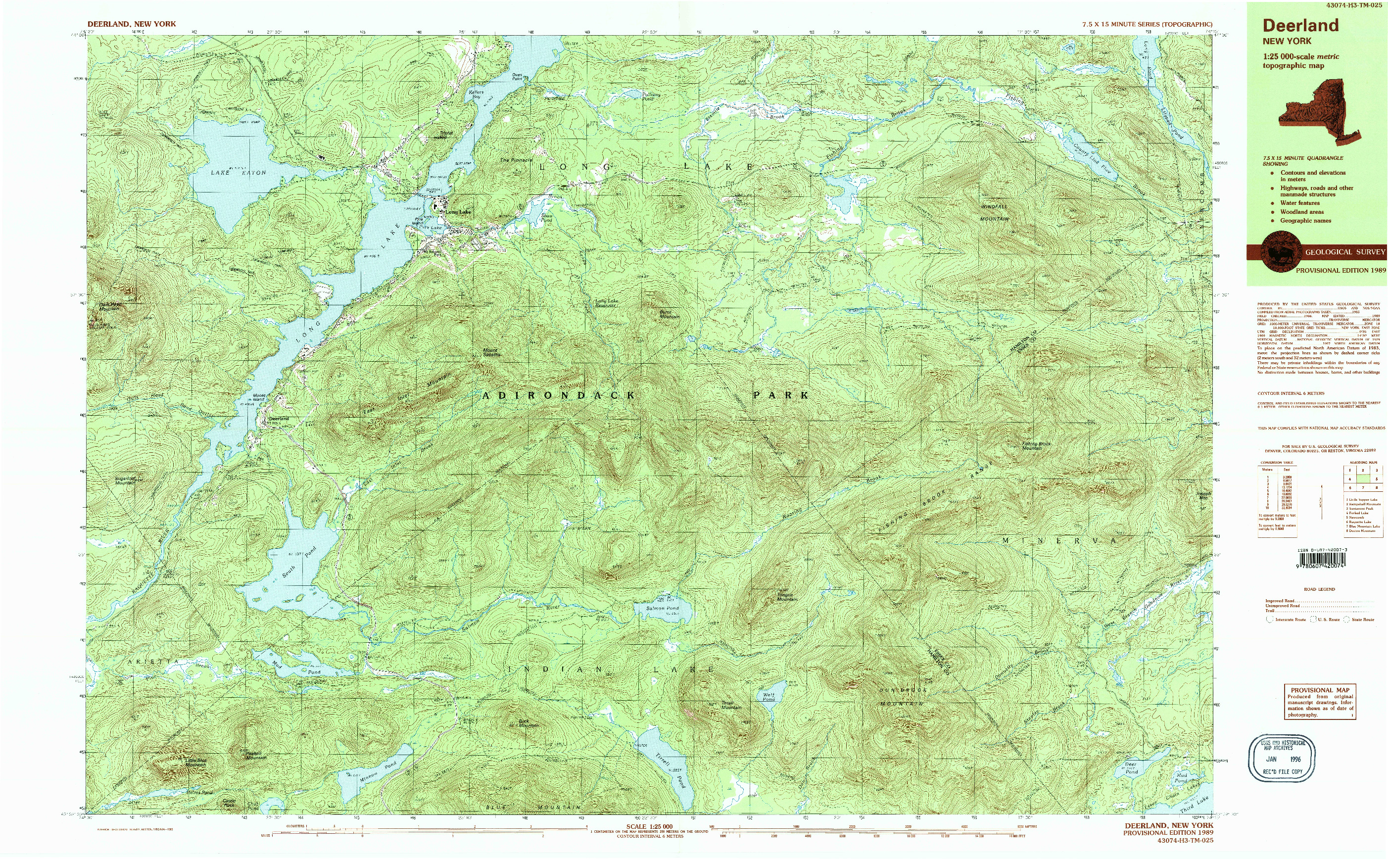 USGS 1:25000-SCALE QUADRANGLE FOR DEERLAND, NY 1989