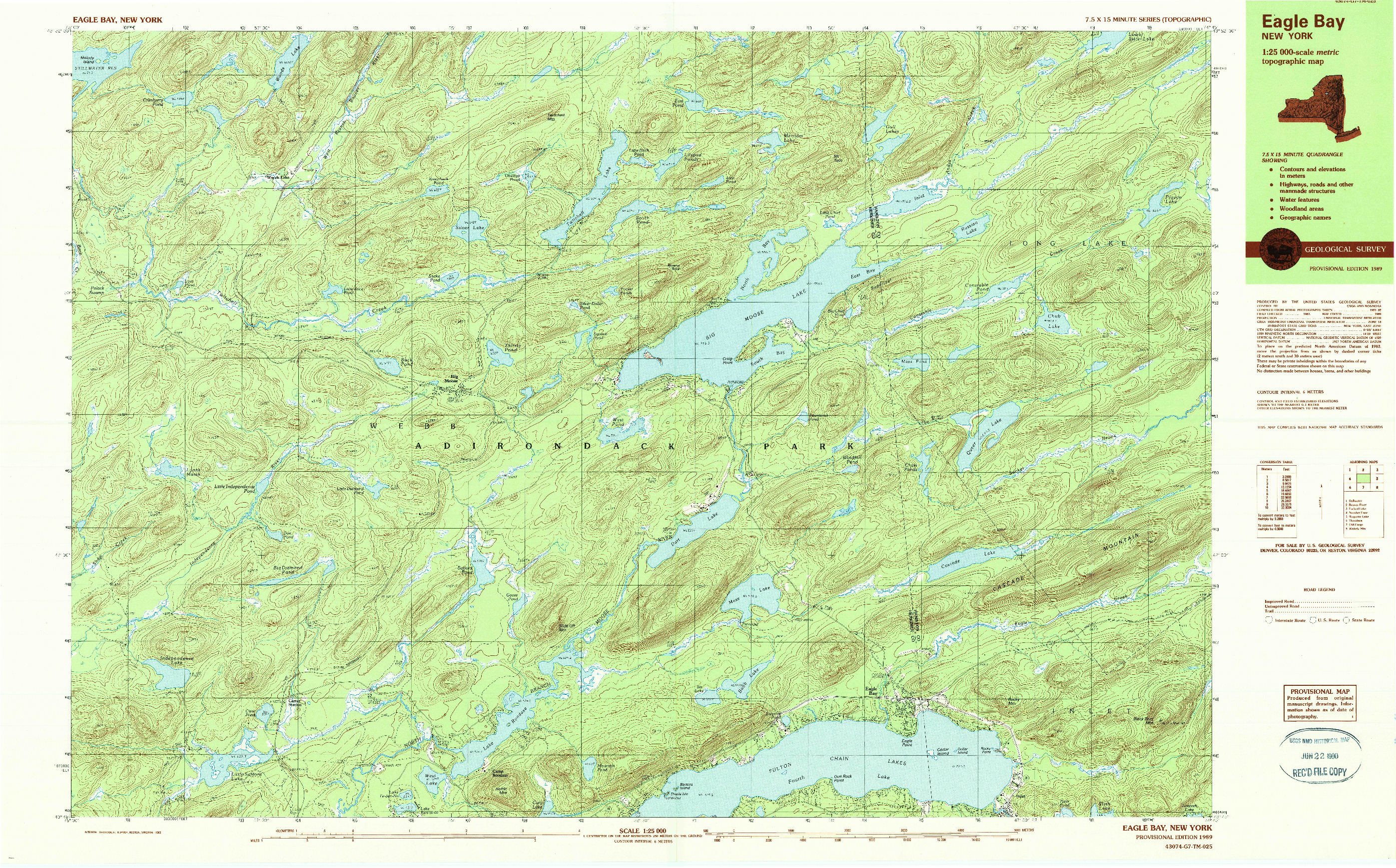 USGS 1:25000-SCALE QUADRANGLE FOR EAGLE BAY, NY 1989