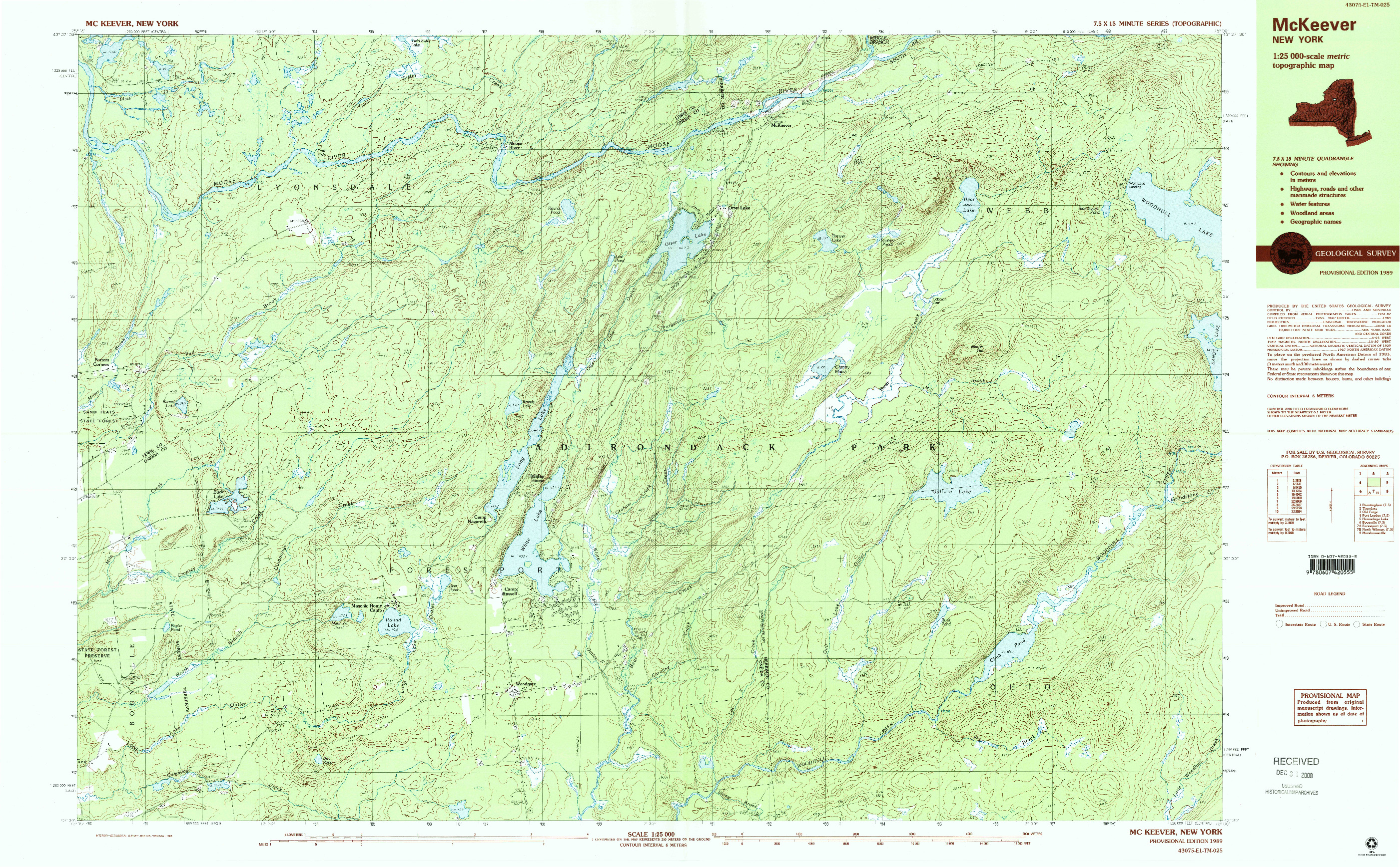 USGS 1:25000-SCALE QUADRANGLE FOR MC KEEVER, NY 1989