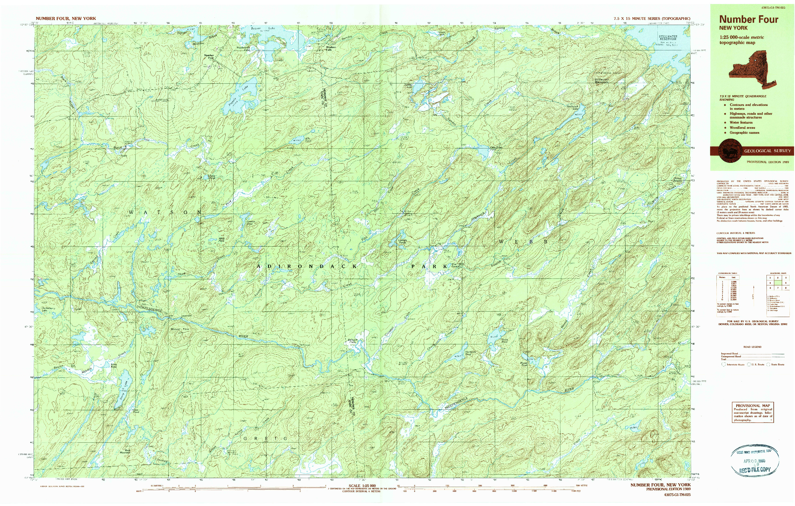 USGS 1:25000-SCALE QUADRANGLE FOR NUMBER FOUR, NY 1989