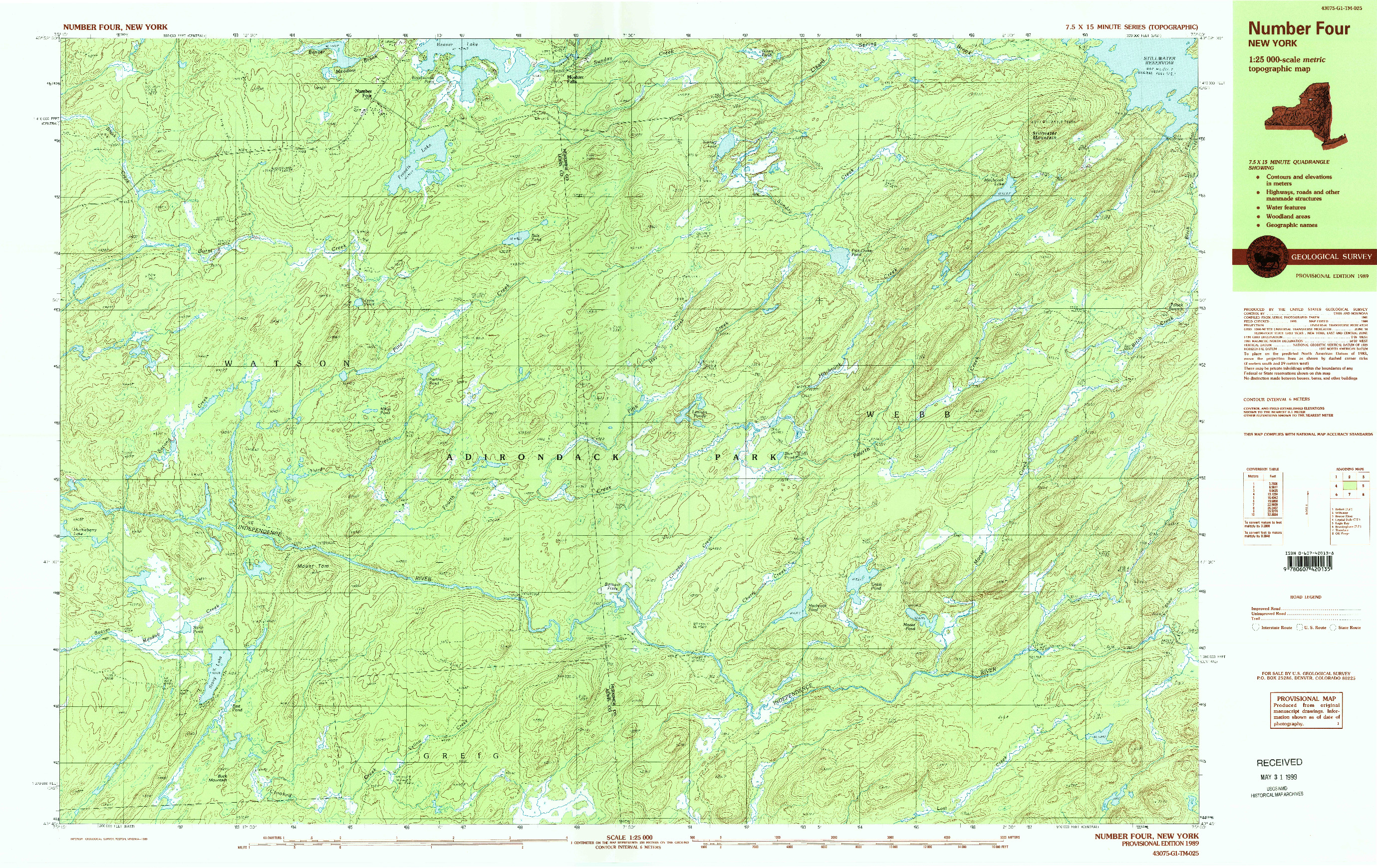 USGS 1:25000-SCALE QUADRANGLE FOR NUMBER FOUR, NY 1989