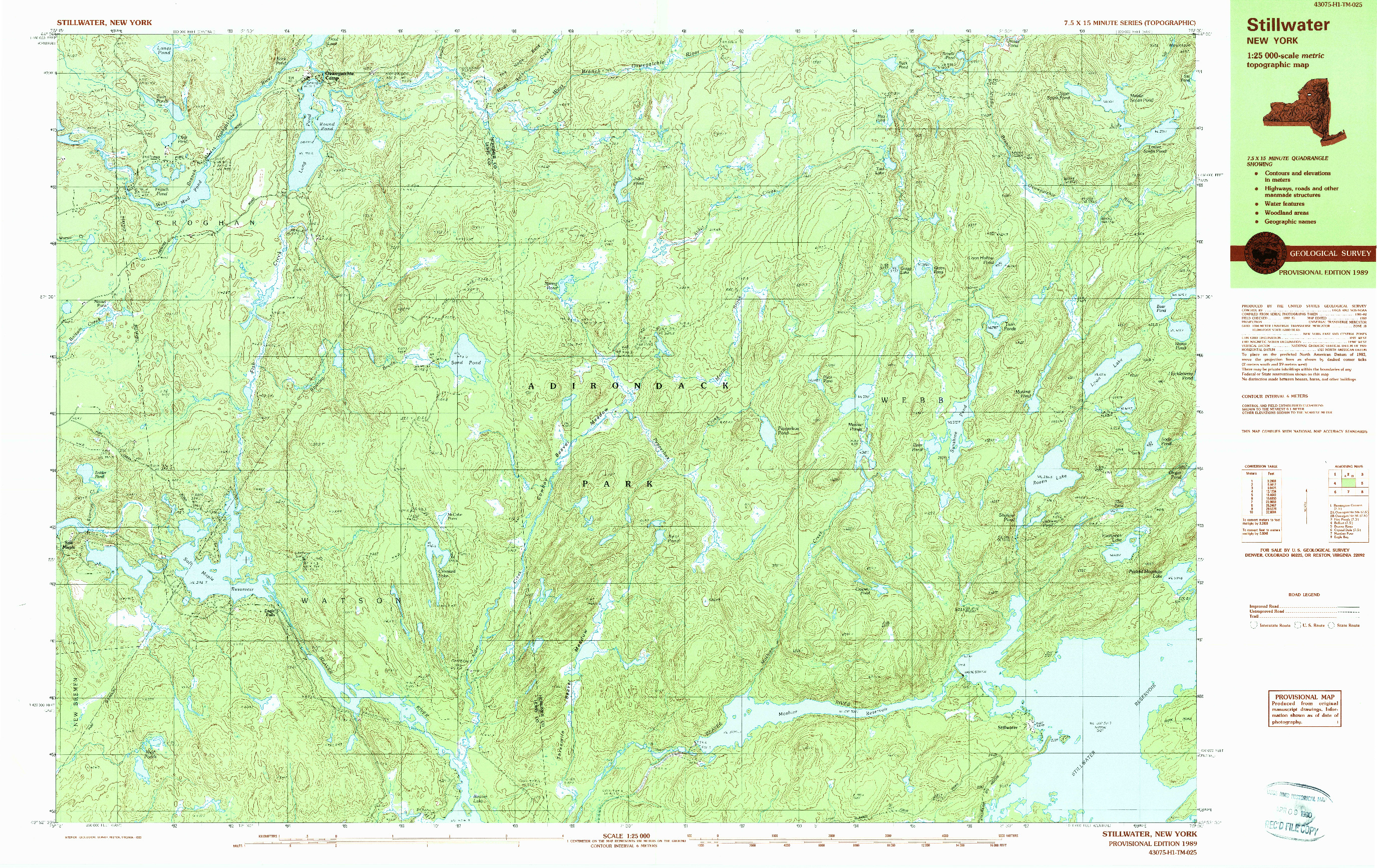 USGS 1:25000-SCALE QUADRANGLE FOR STILLWATER, NY 1989