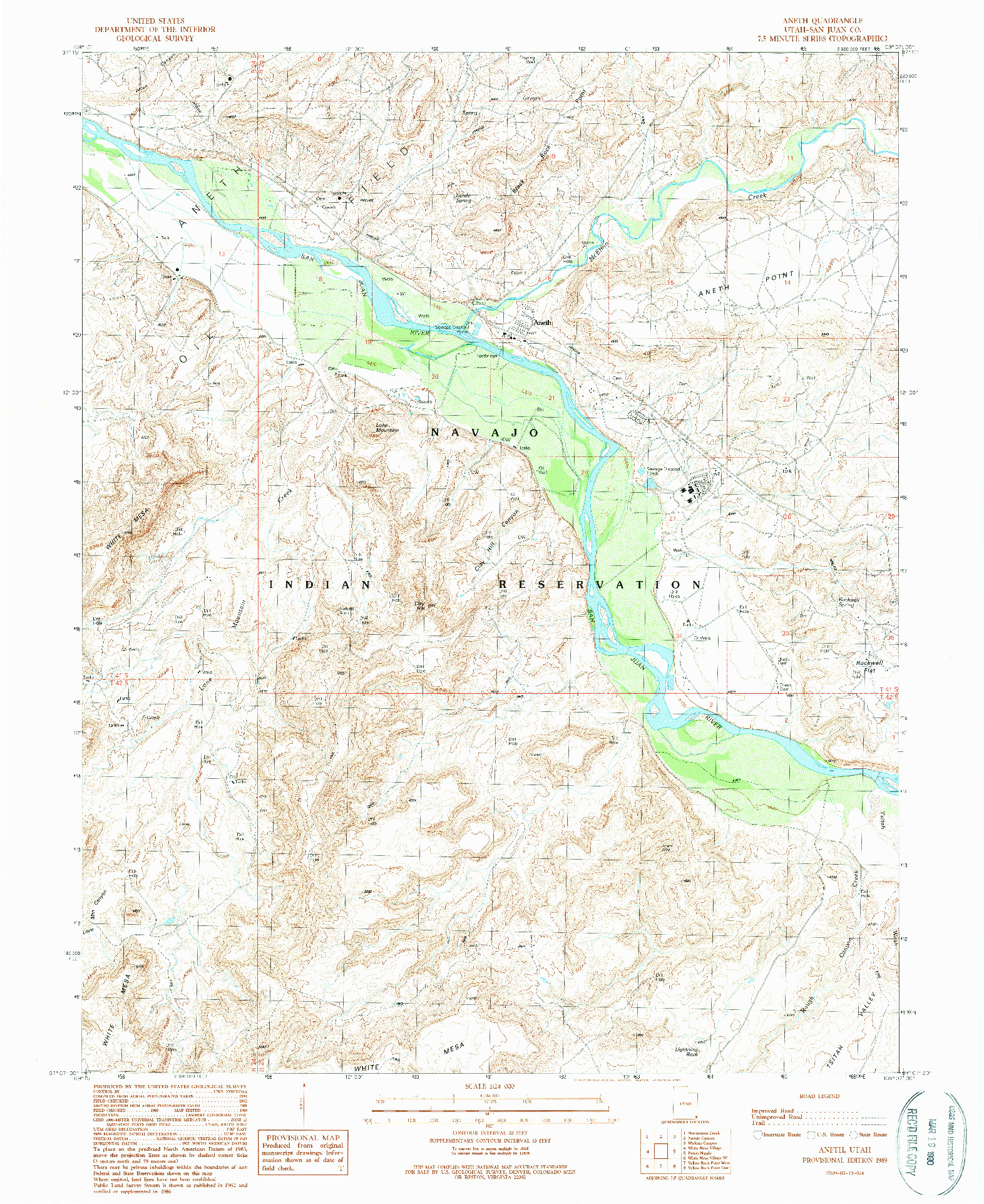 USGS 1:24000-SCALE QUADRANGLE FOR ANETH, UT 1989
