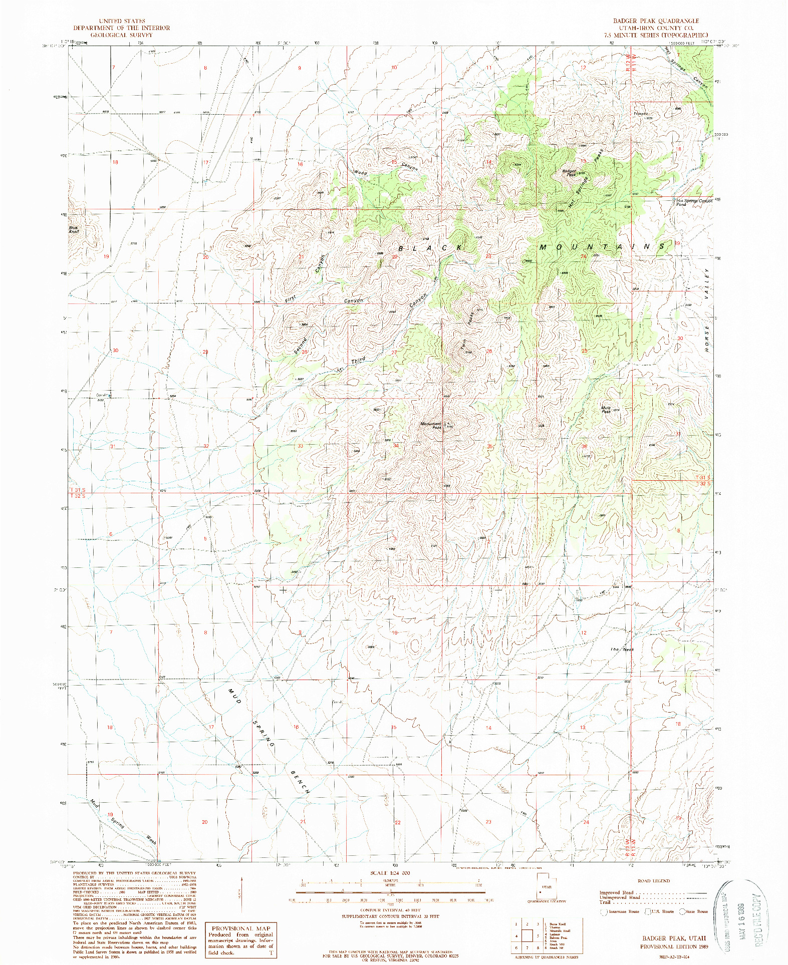 USGS 1:24000-SCALE QUADRANGLE FOR BADGER PEAK, UT 1989