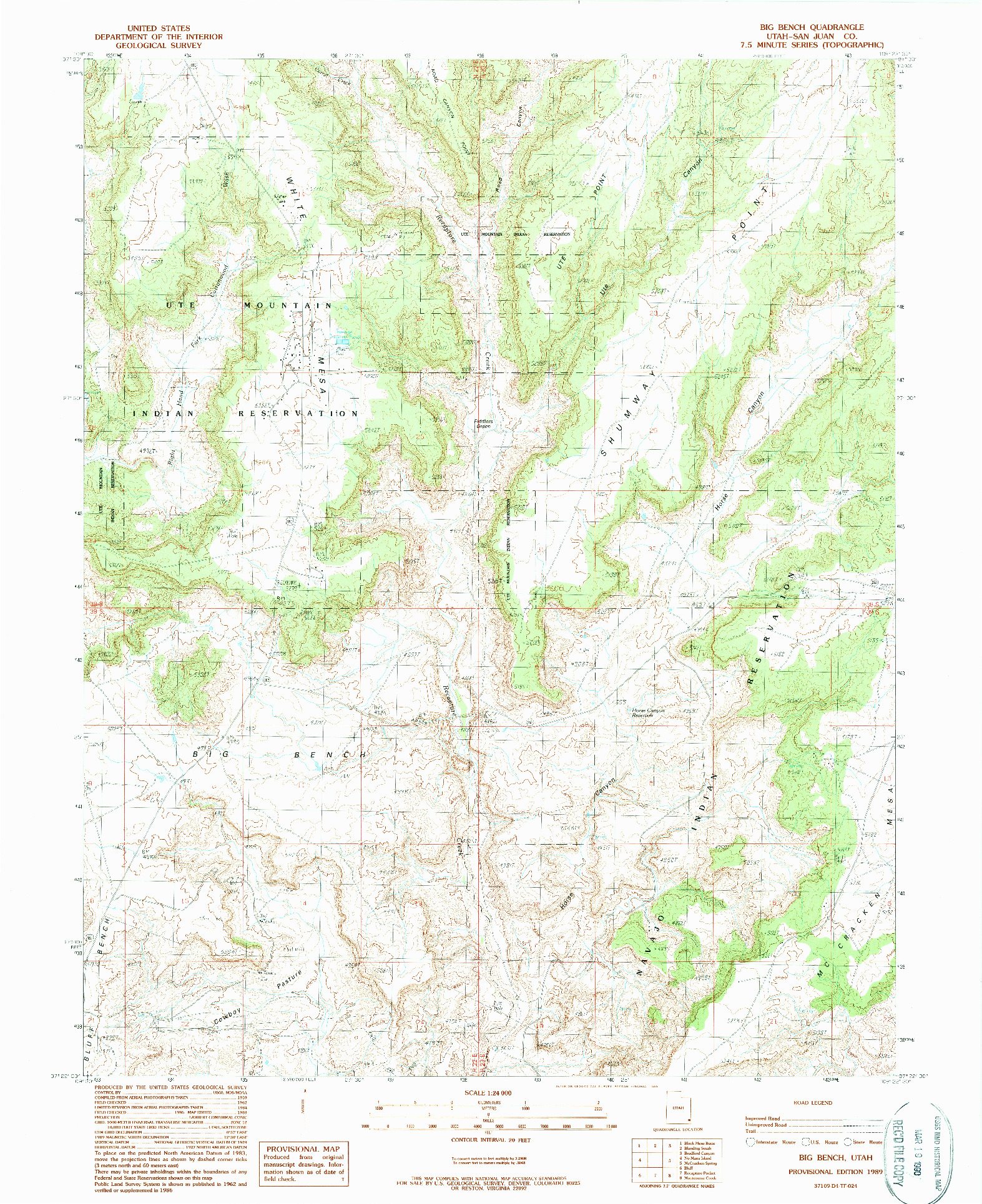 USGS 1:24000-SCALE QUADRANGLE FOR BIG BENCH, UT 1989