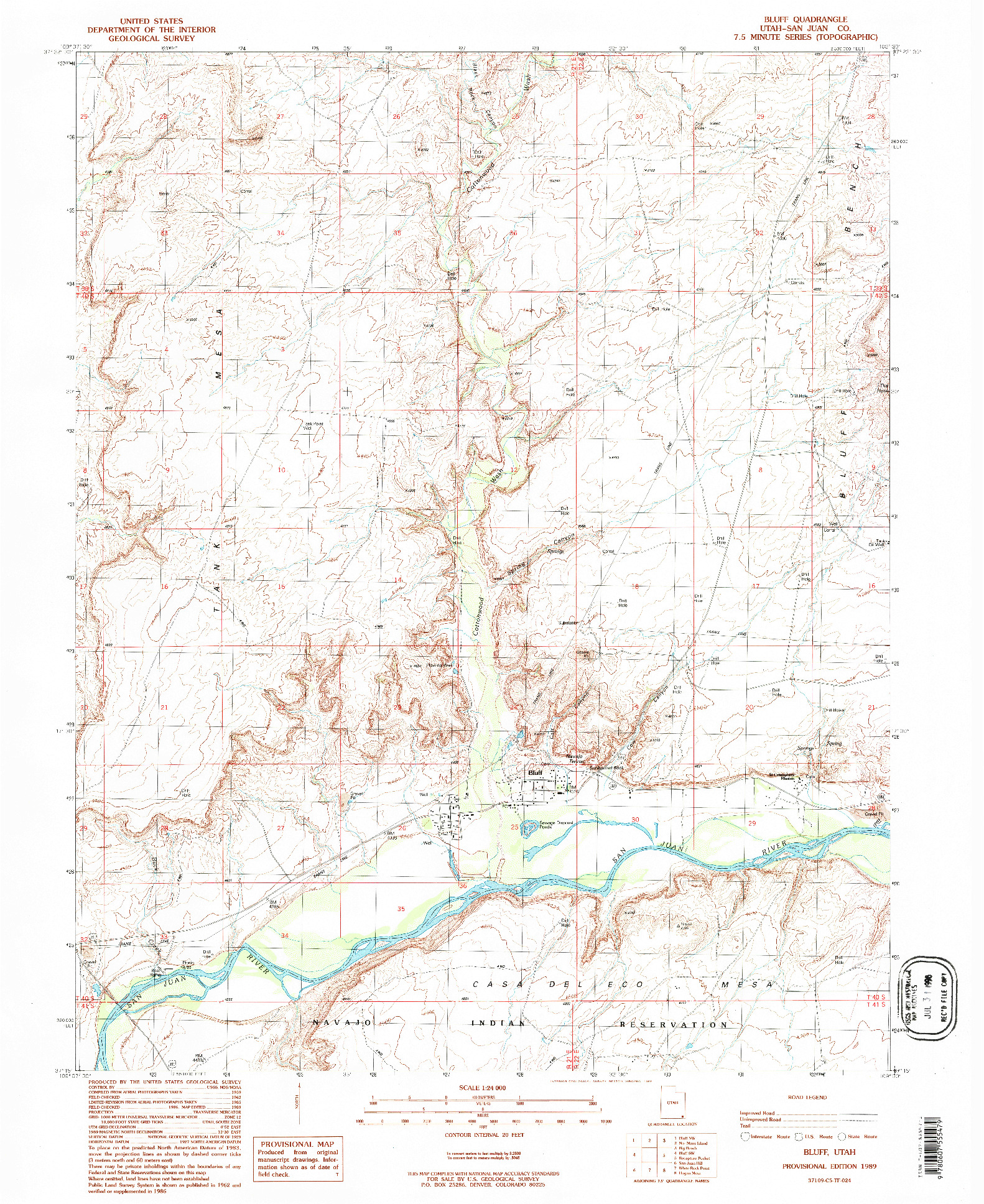 USGS 1:24000-SCALE QUADRANGLE FOR BLUFF, UT 1989