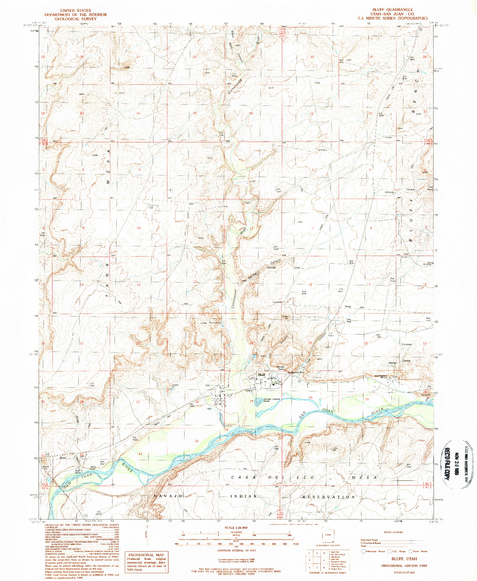 USGS 1:24000-SCALE QUADRANGLE FOR BLUFF, UT 1989