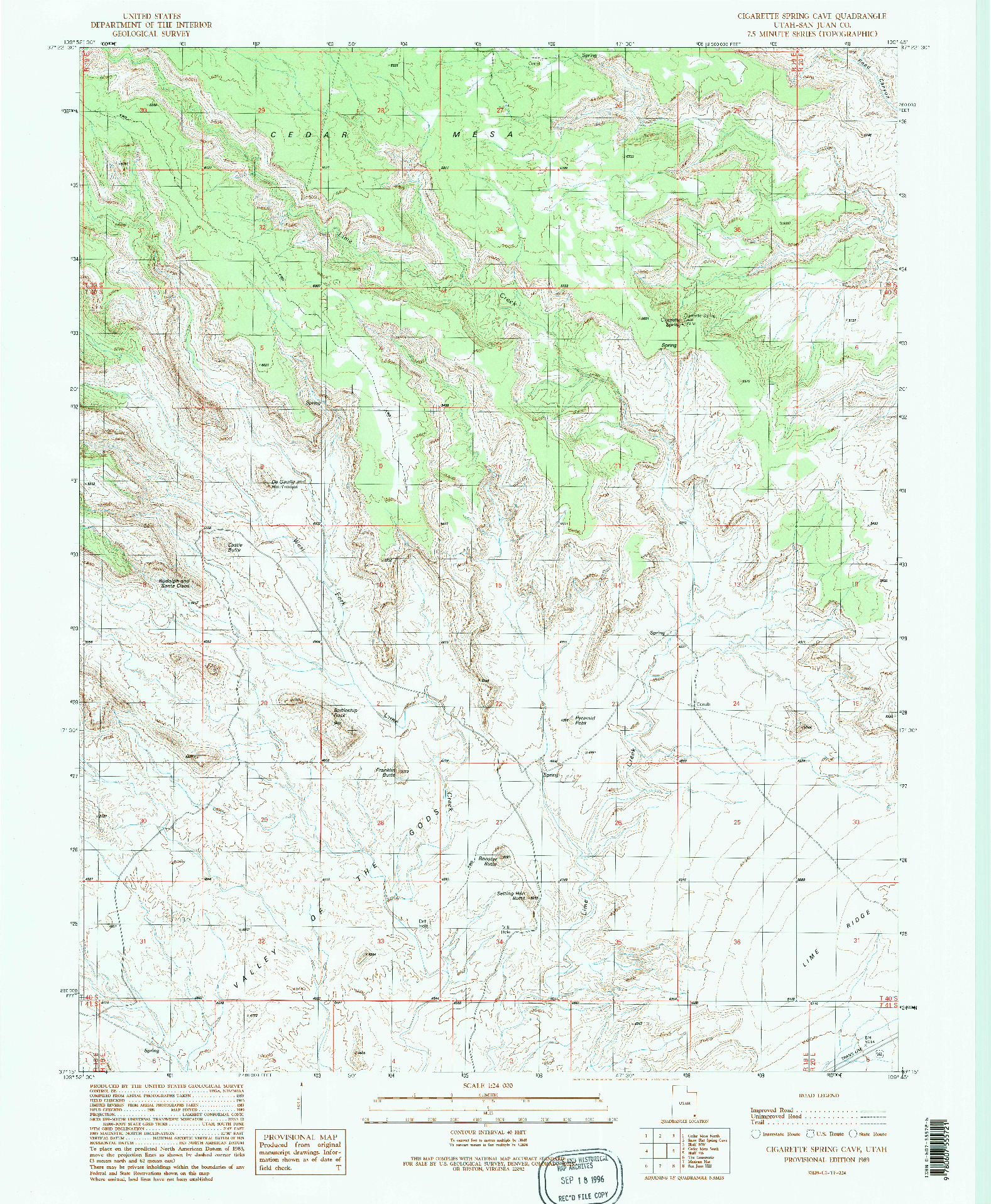 USGS 1:24000-SCALE QUADRANGLE FOR CIGARETTE SPRING CAVE, UT 1989