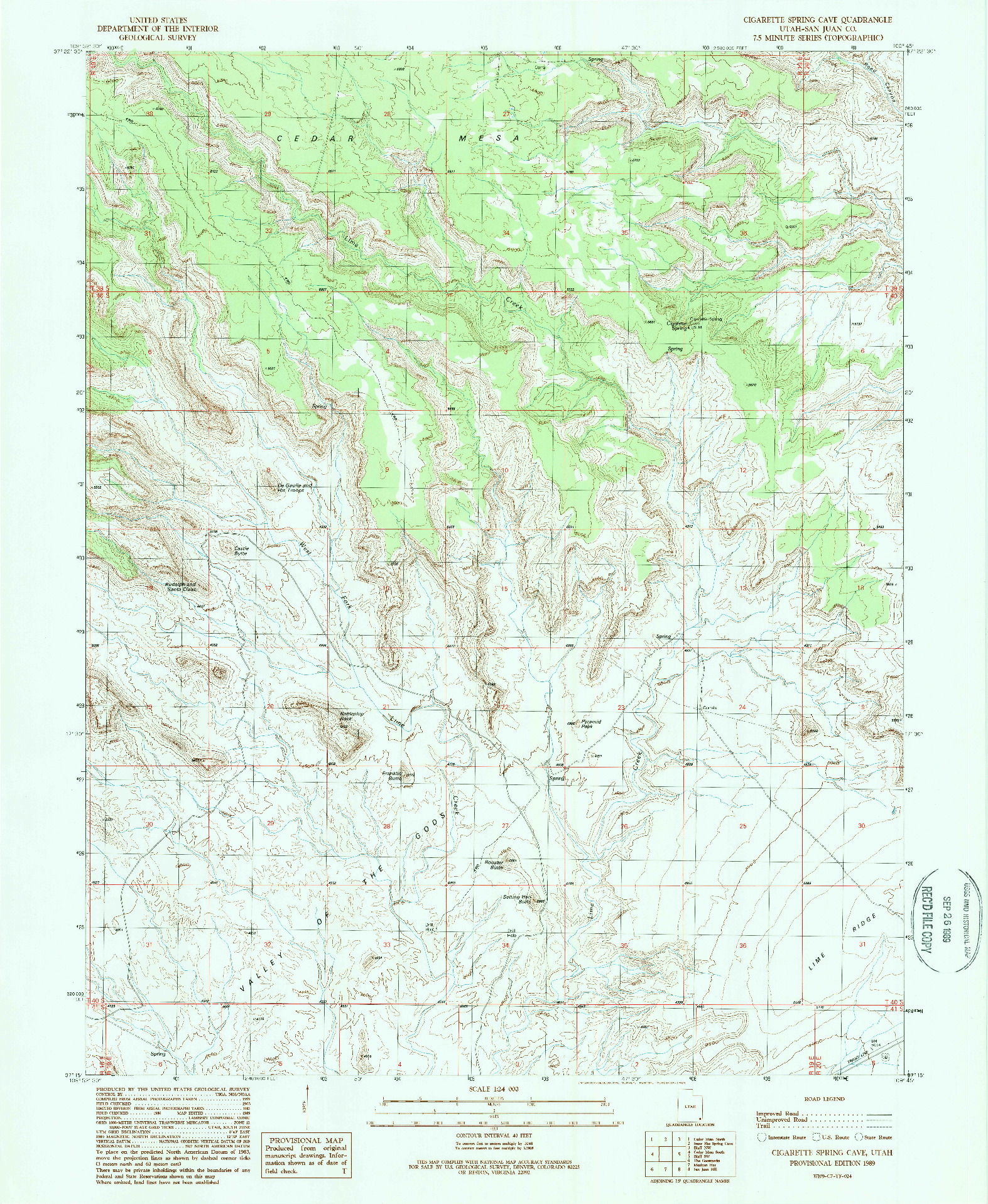 USGS 1:24000-SCALE QUADRANGLE FOR CIGARETTE SPRING CAVE, UT 1989