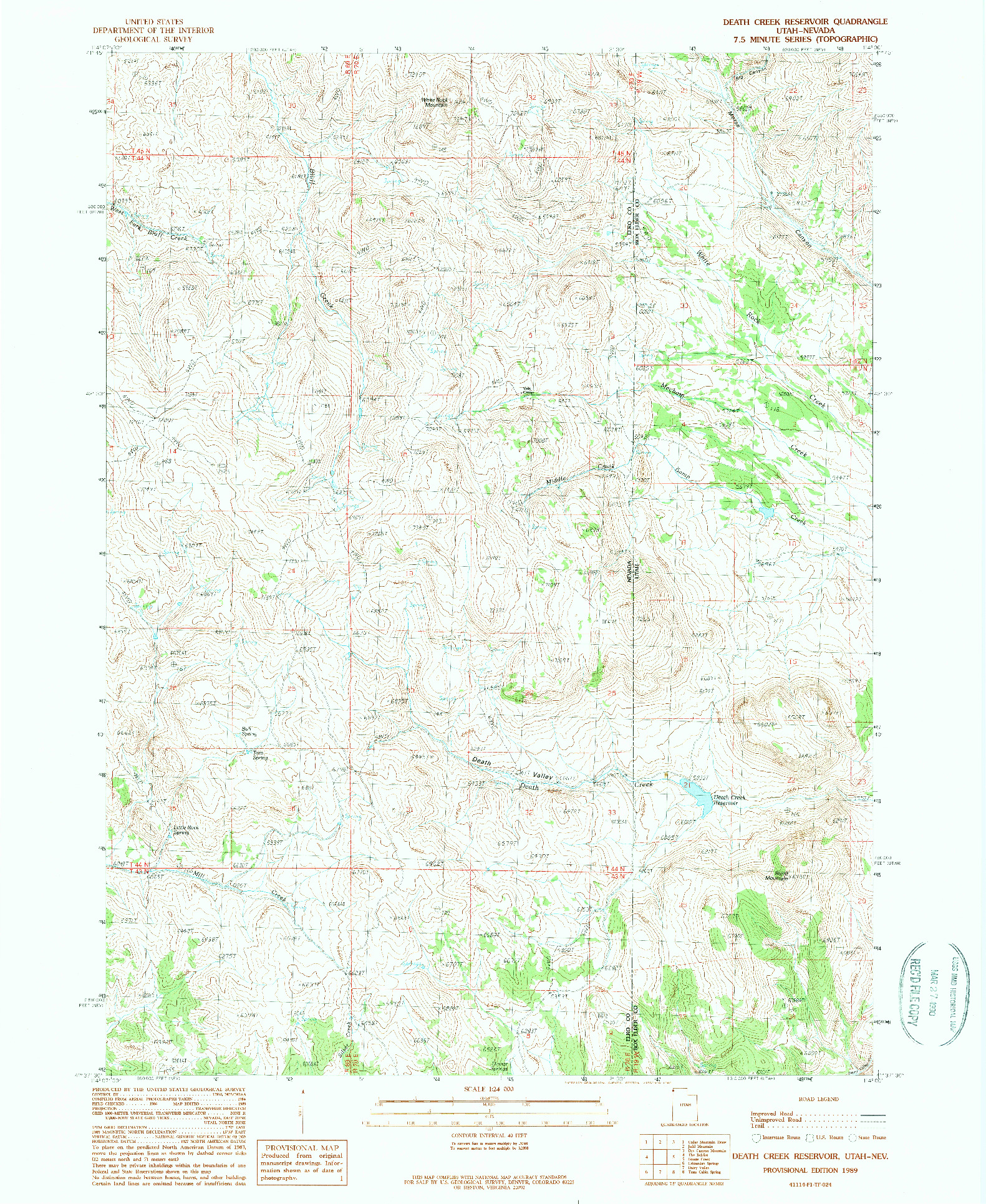 USGS 1:24000-SCALE QUADRANGLE FOR DEATH CREEK RESERVOIR, UT 1989