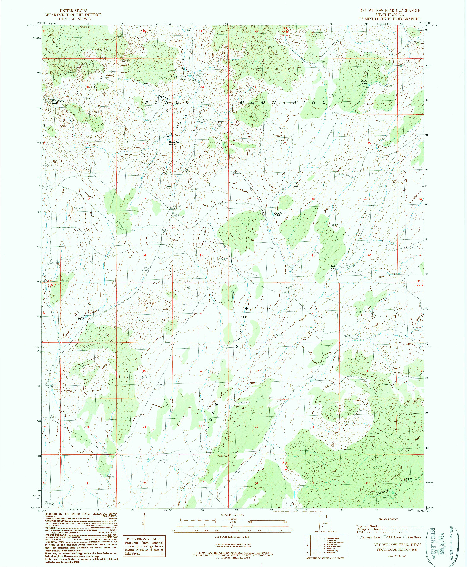 USGS 1:24000-SCALE QUADRANGLE FOR DRY WILLOW PEAK, UT 1989