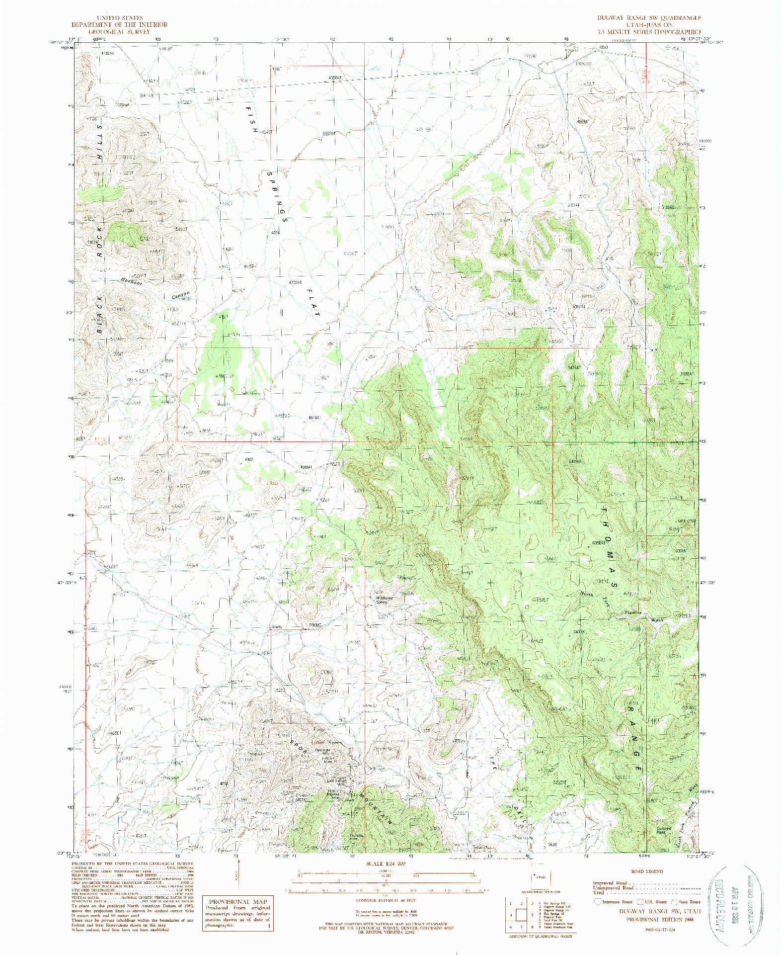 USGS 1:24000-SCALE QUADRANGLE FOR DUGWAY RANGE SW, UT 1988