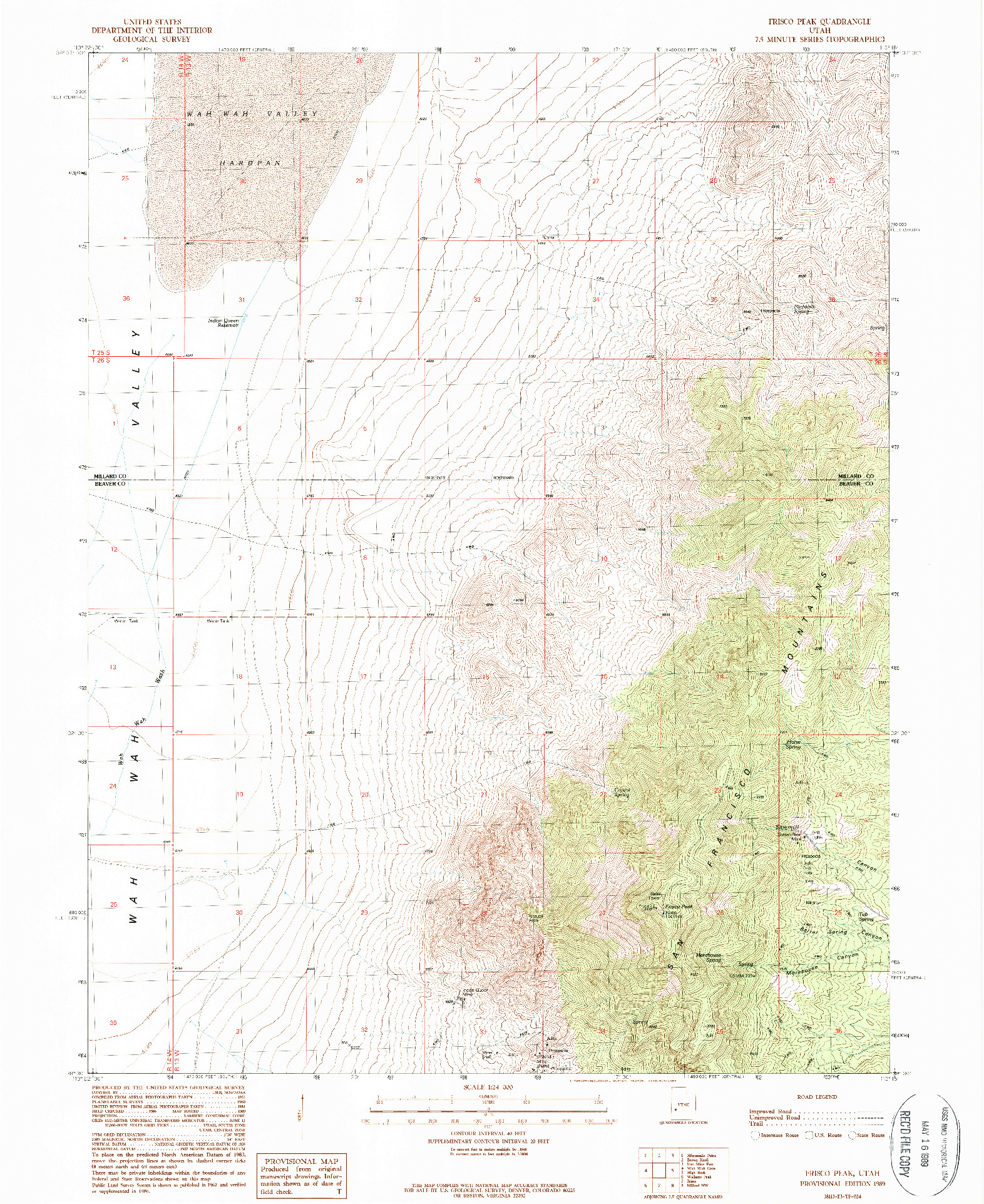 USGS 1:24000-SCALE QUADRANGLE FOR FRISCO PEAK, UT 1989