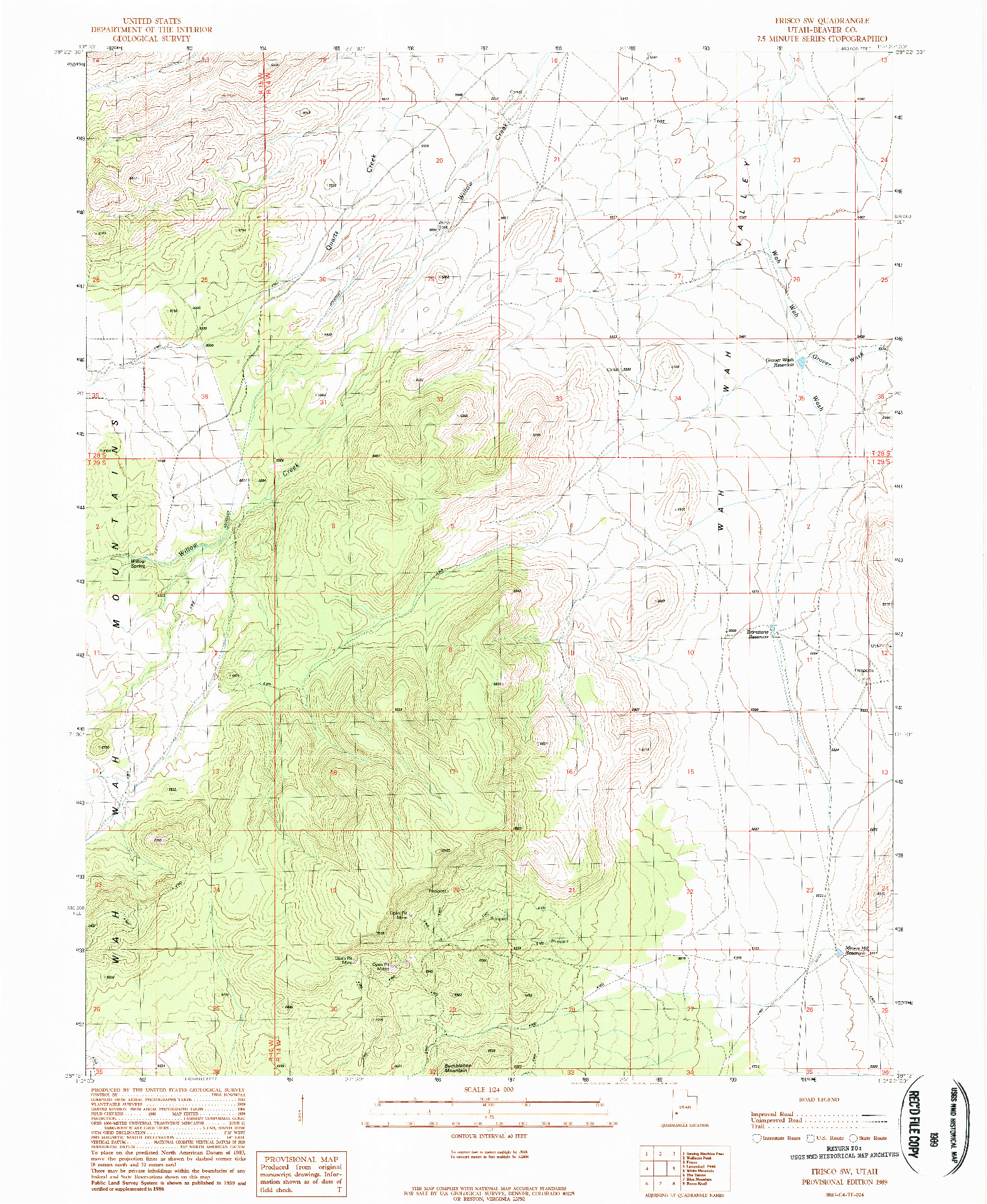USGS 1:24000-SCALE QUADRANGLE FOR FRISCO SW, UT 1989