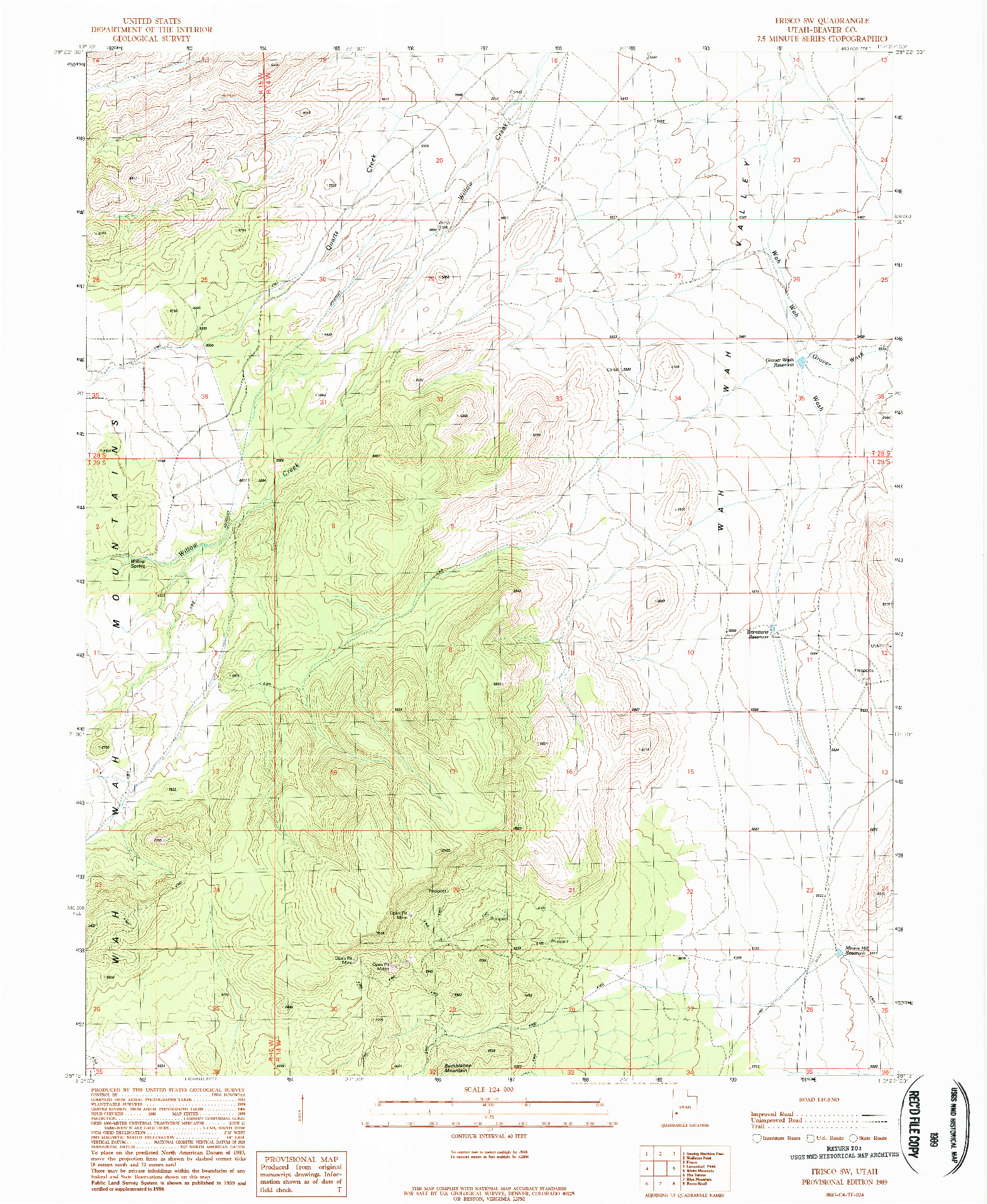 USGS 1:24000-SCALE QUADRANGLE FOR FRISCO SW, UT 1989