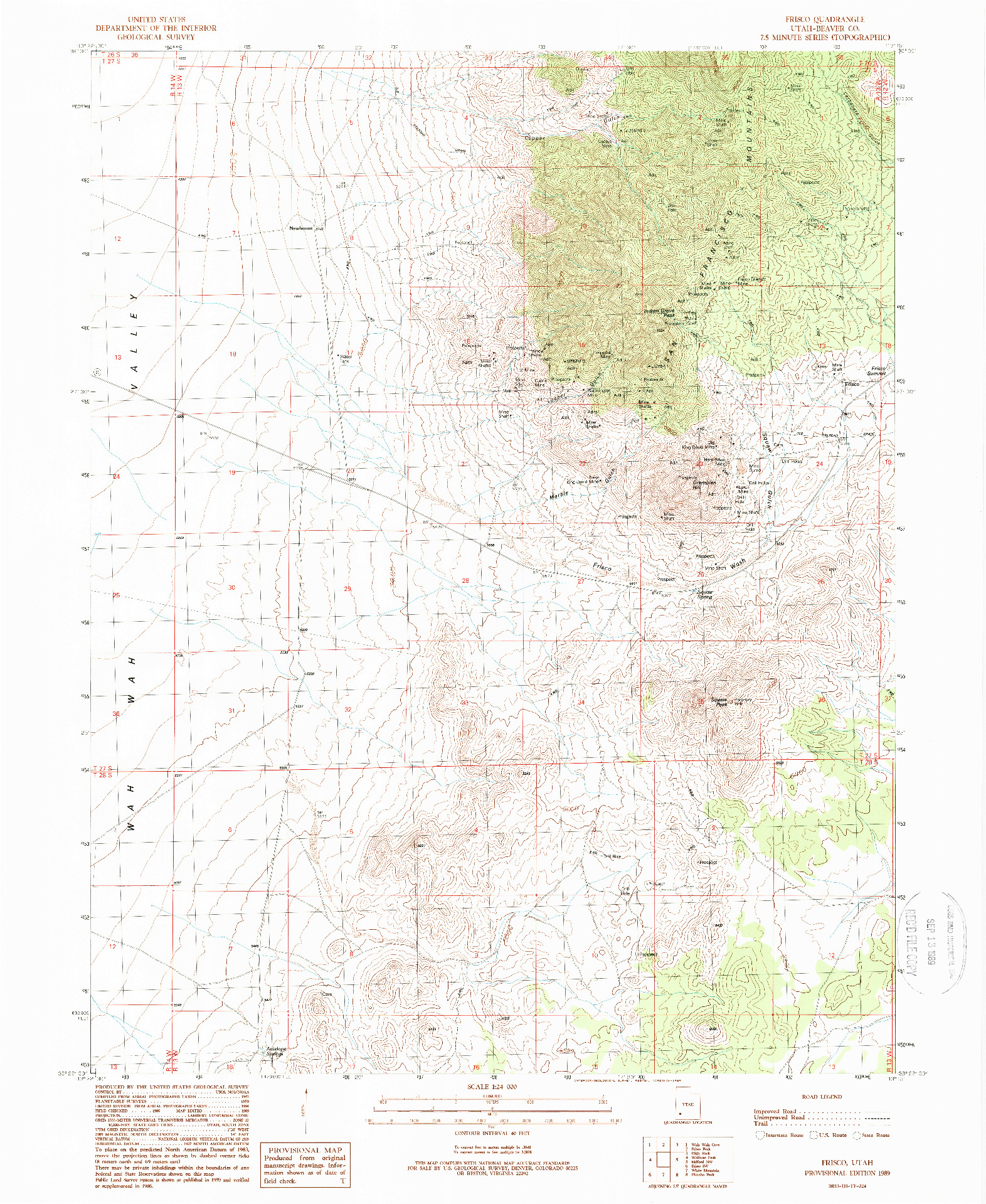 USGS 1:24000-SCALE QUADRANGLE FOR FRISCO, UT 1989