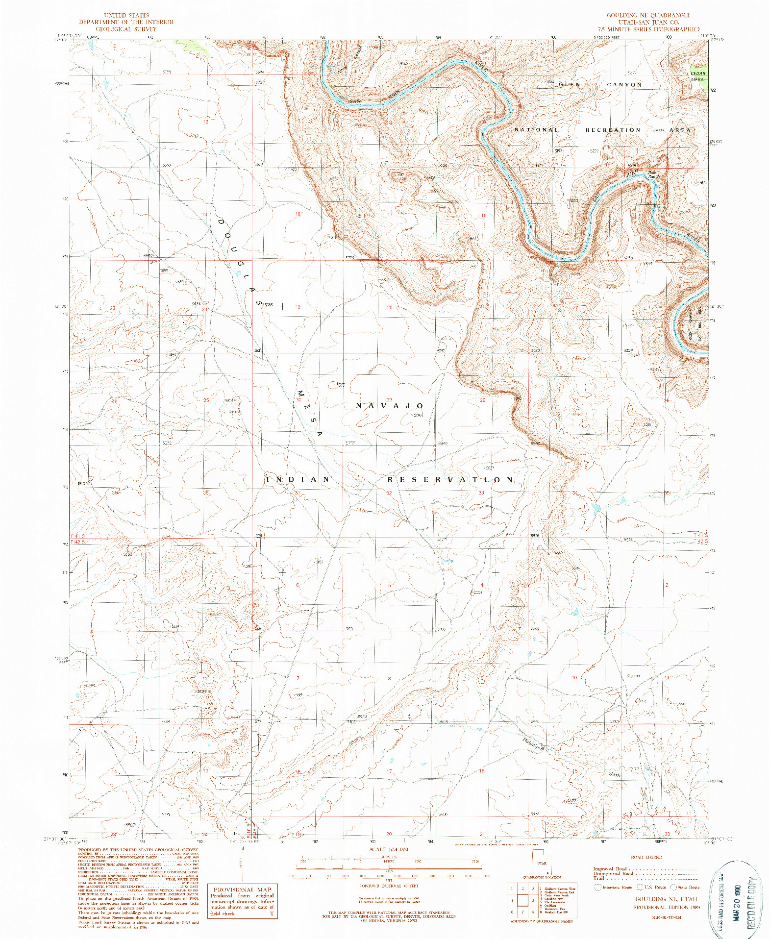 USGS 1:24000-SCALE QUADRANGLE FOR GOULDING NE, UT 1989