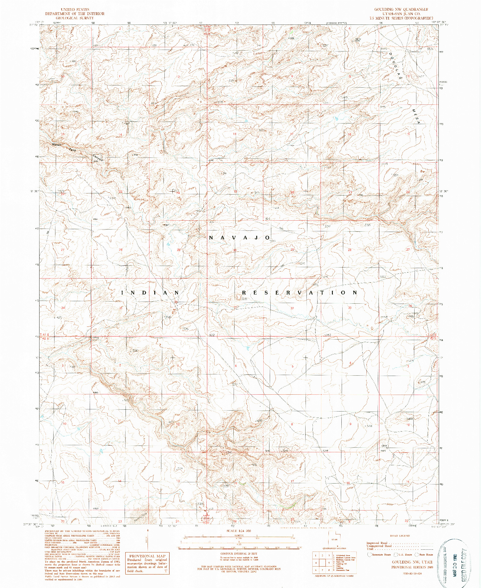 USGS 1:24000-SCALE QUADRANGLE FOR GOULDING NW, UT 1989