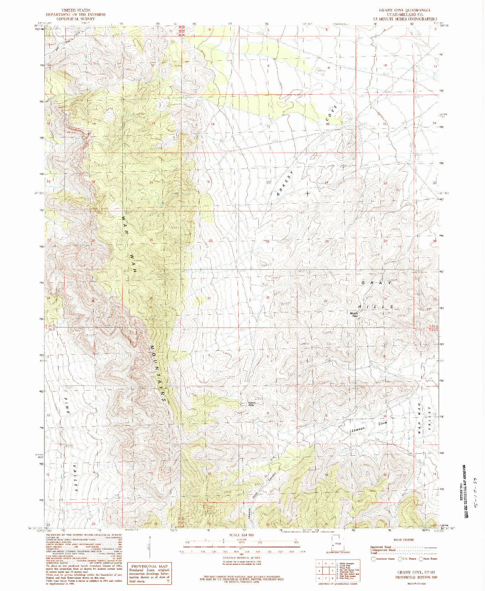 USGS 1:24000-SCALE QUADRANGLE FOR GRASSY COVE, UT 1989