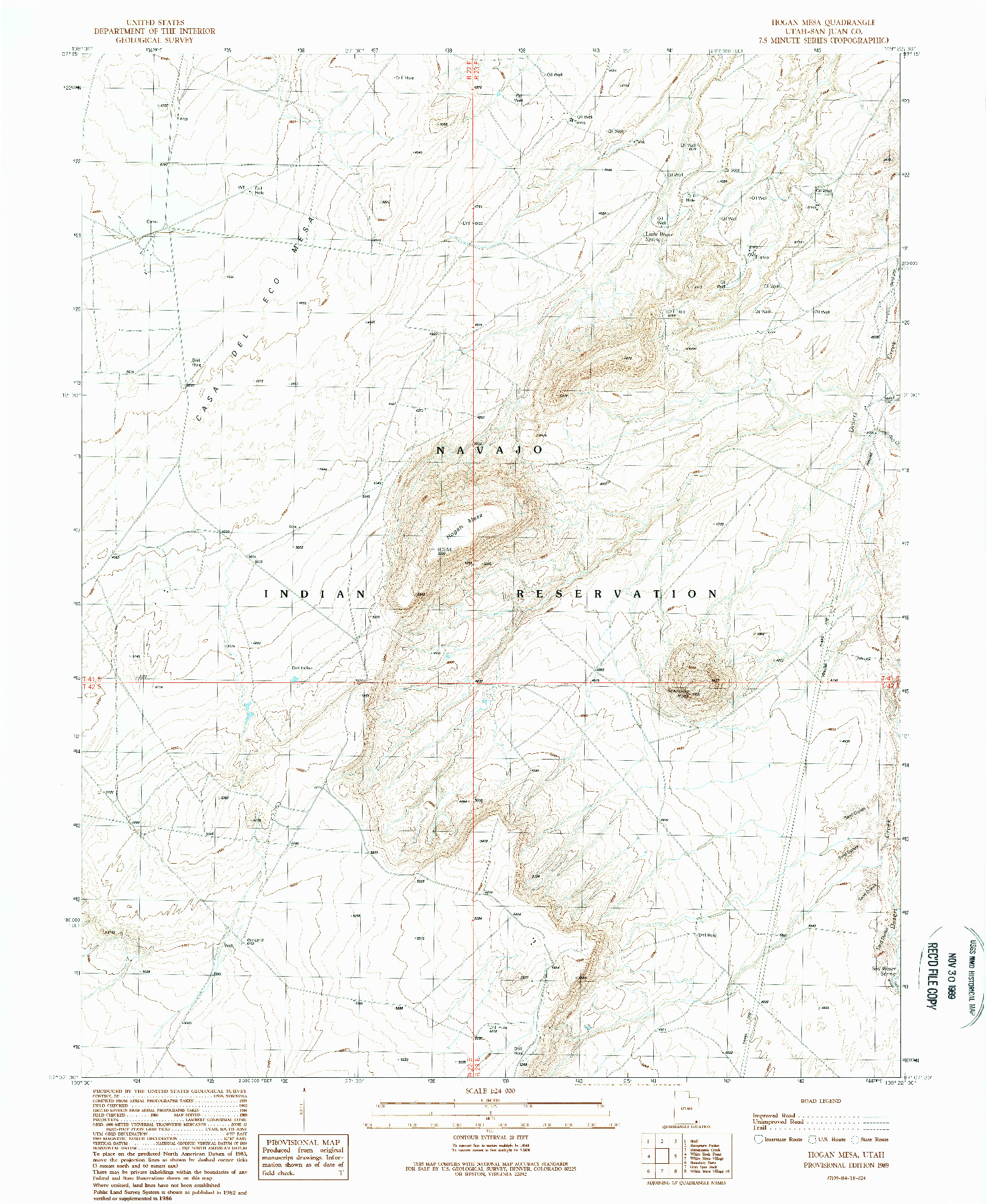 USGS 1:24000-SCALE QUADRANGLE FOR HOGAN MESA, UT 1989