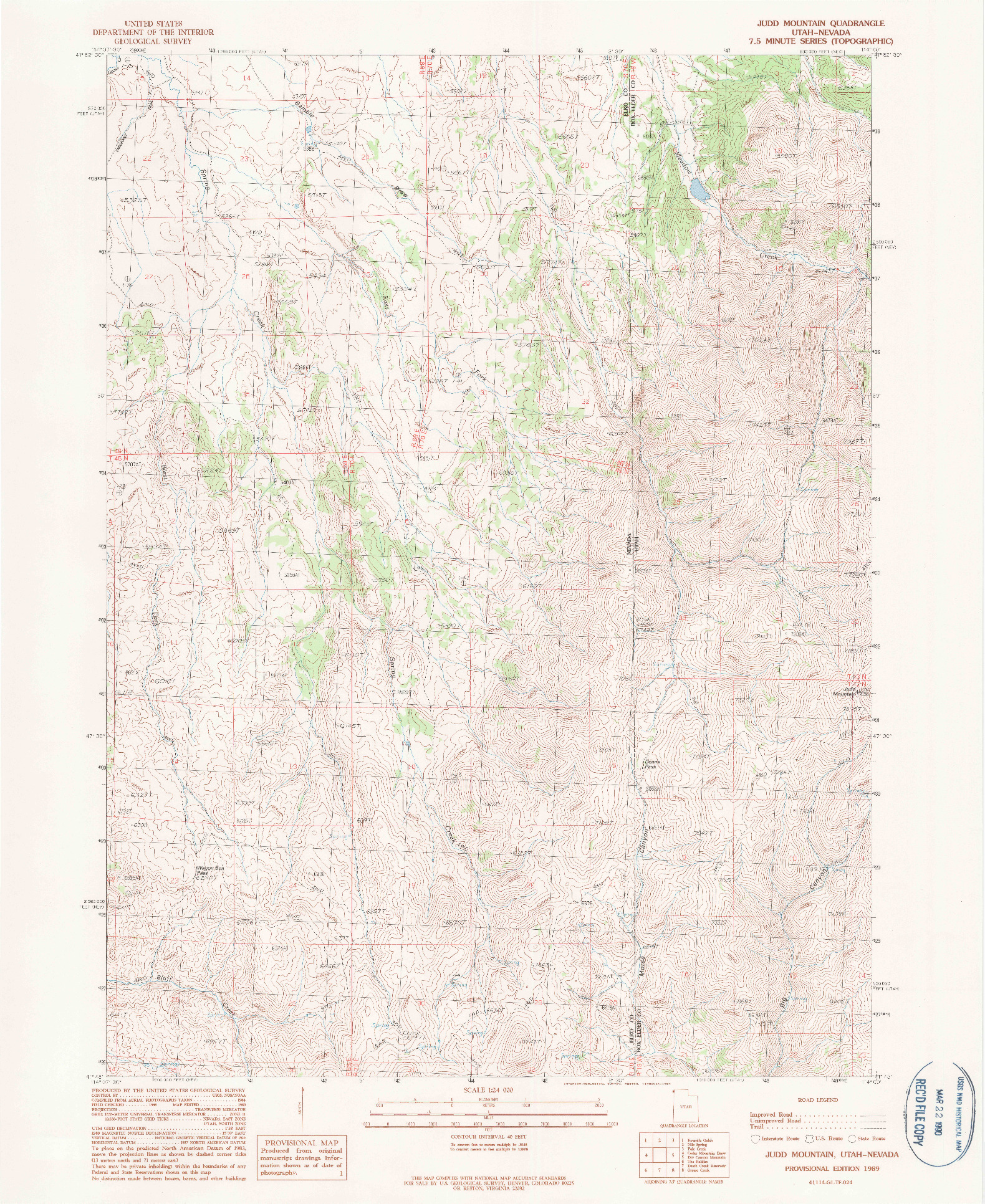USGS 1:24000-SCALE QUADRANGLE FOR JUDD MOUNTAIN, UT 1989