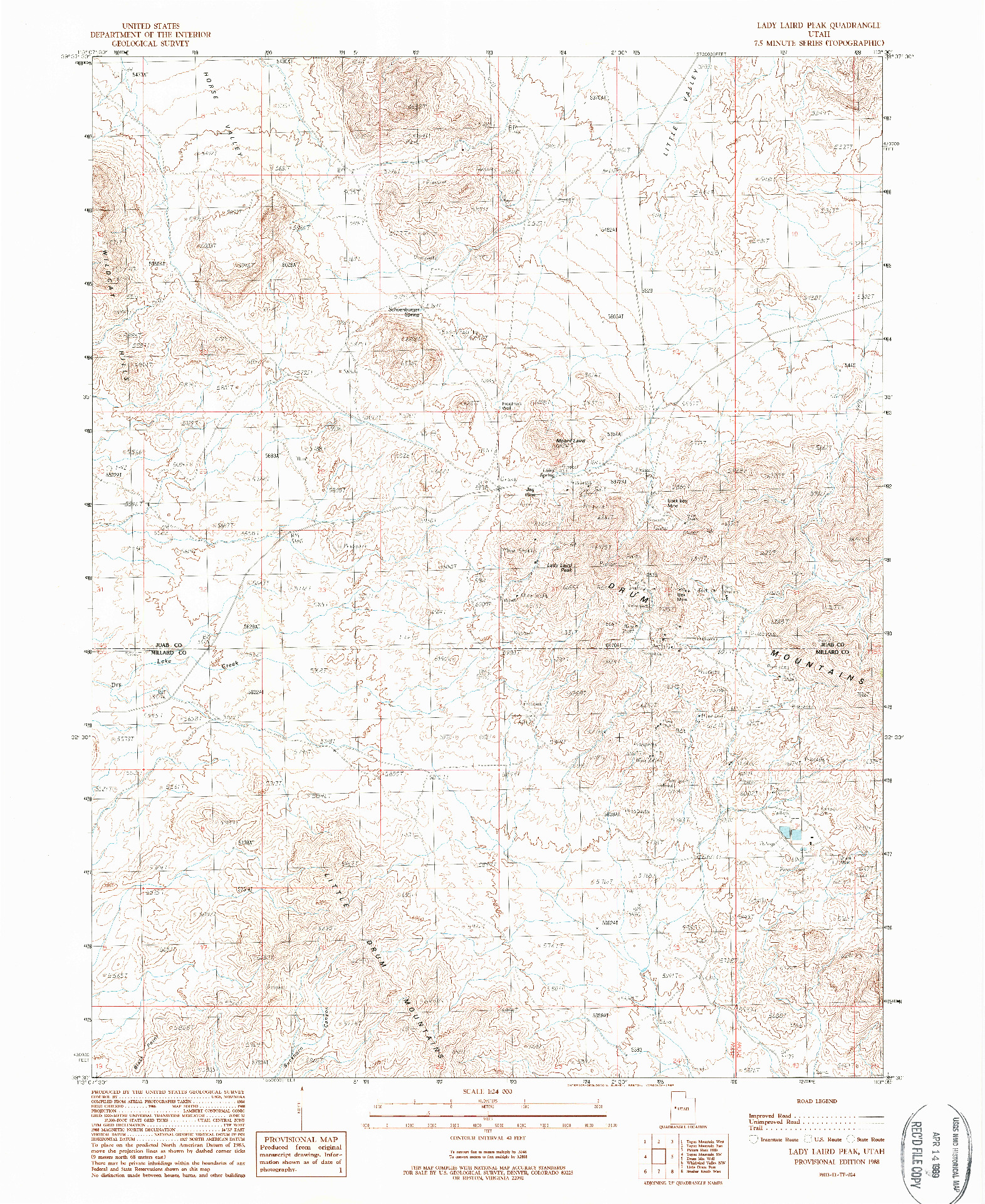 USGS 1:24000-SCALE QUADRANGLE FOR LADY LAIRD PEAK, UT 1988