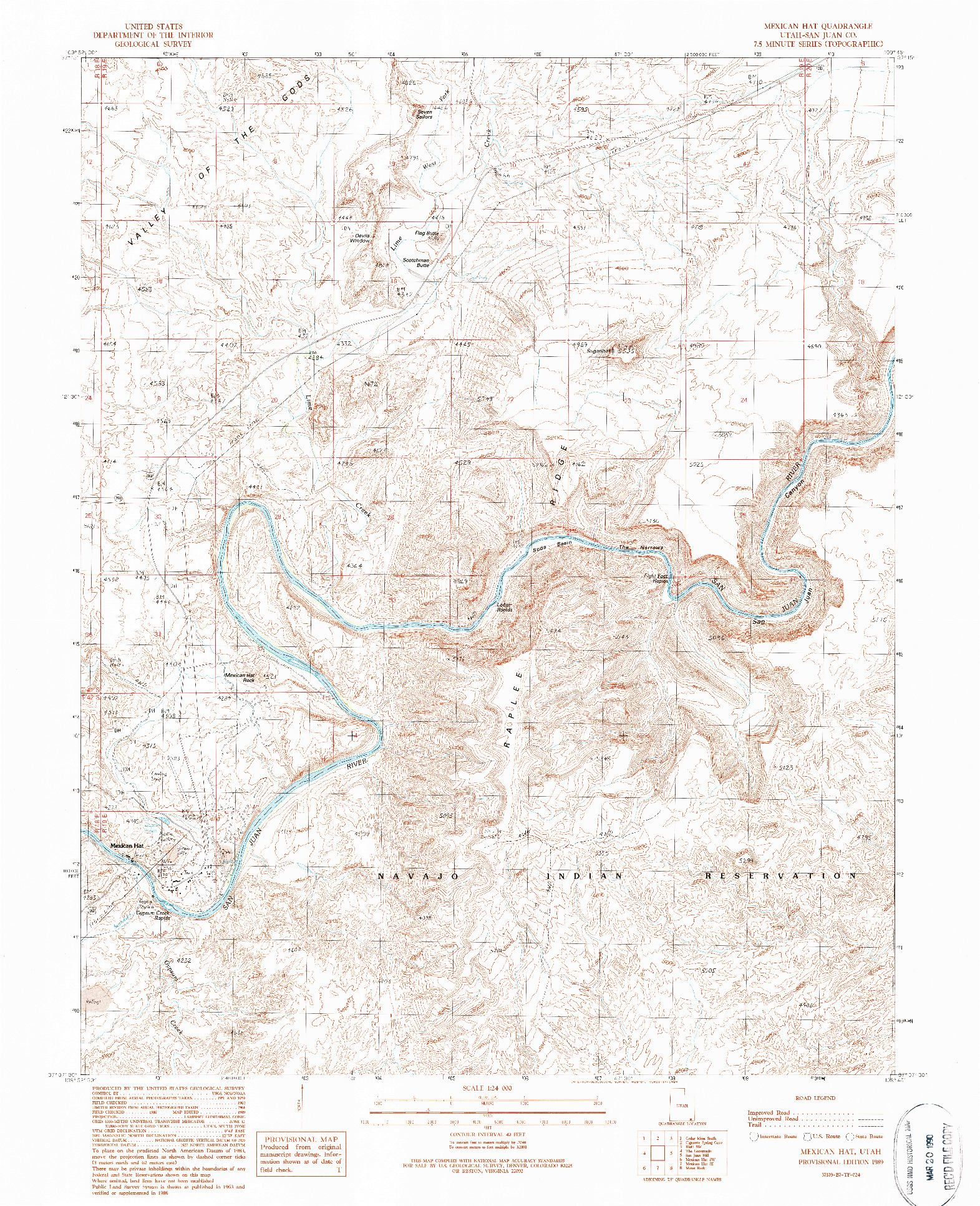 USGS 1:24000-SCALE QUADRANGLE FOR MEXICAN HAT, UT 1989