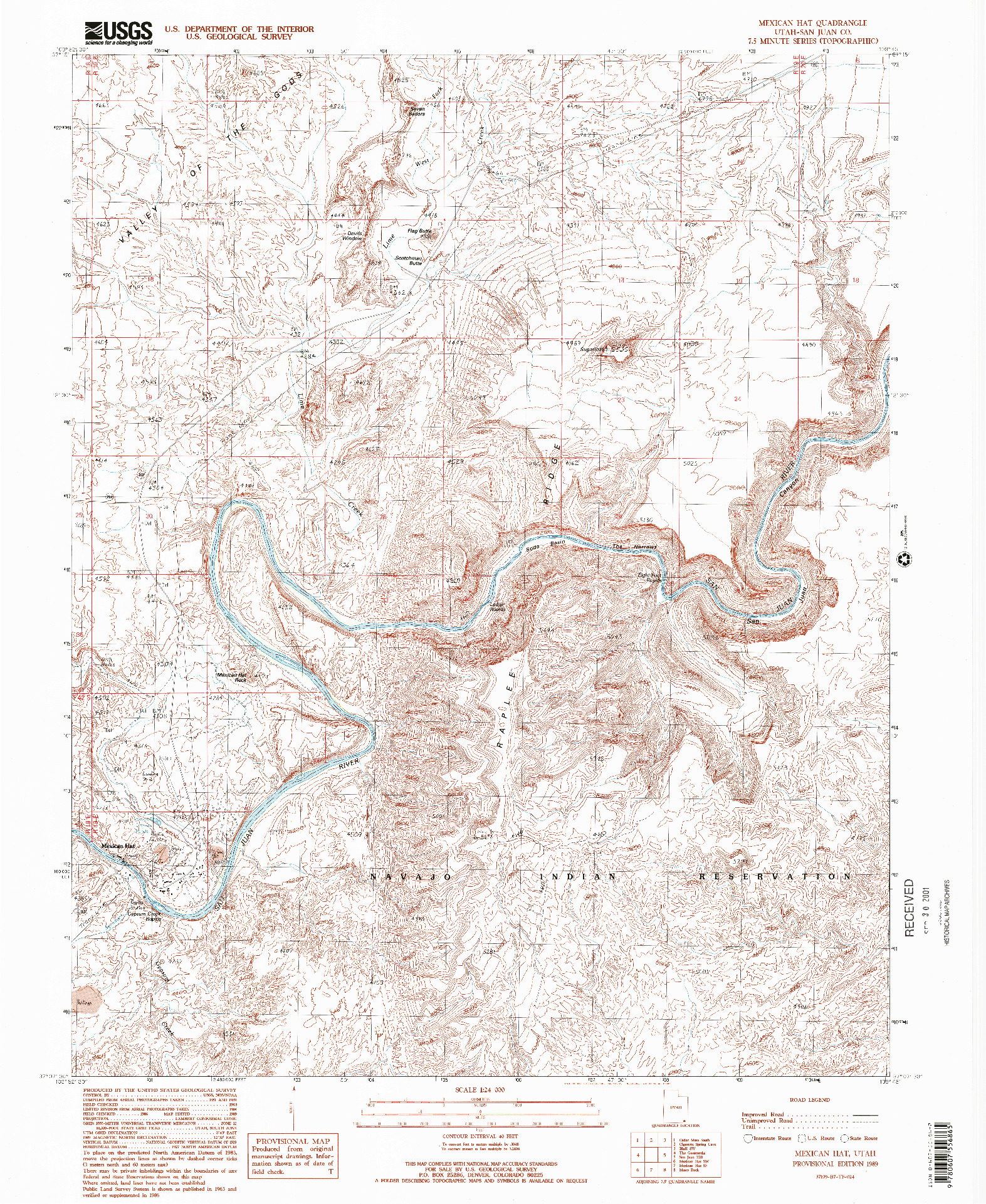 USGS 1:24000-SCALE QUADRANGLE FOR MEXICAN HAT, UT 1989