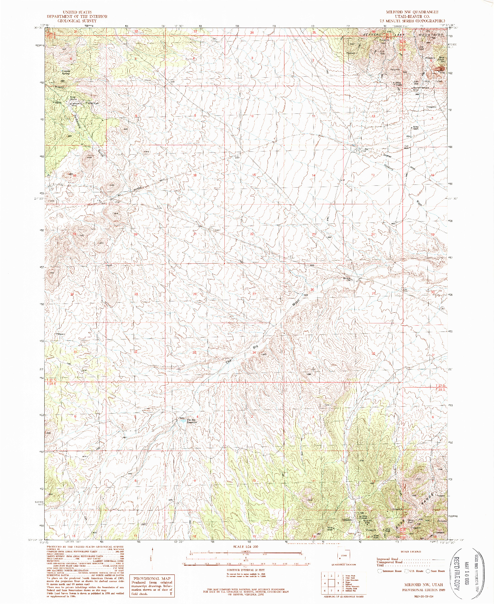 USGS 1:24000-SCALE QUADRANGLE FOR MILFORD NW, UT 1989
