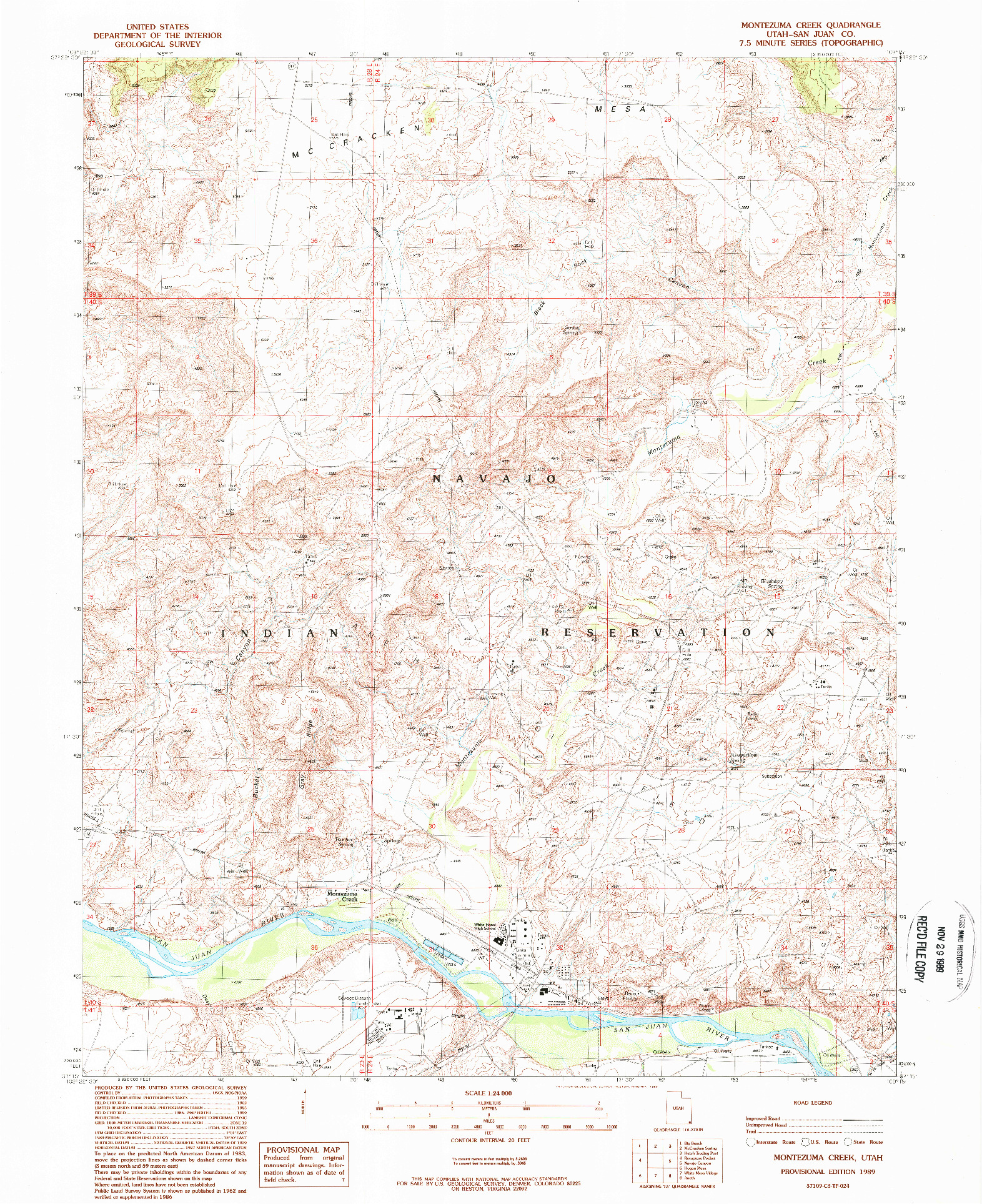 USGS 1:24000-SCALE QUADRANGLE FOR MONTEZUMA CREEK, UT 1989