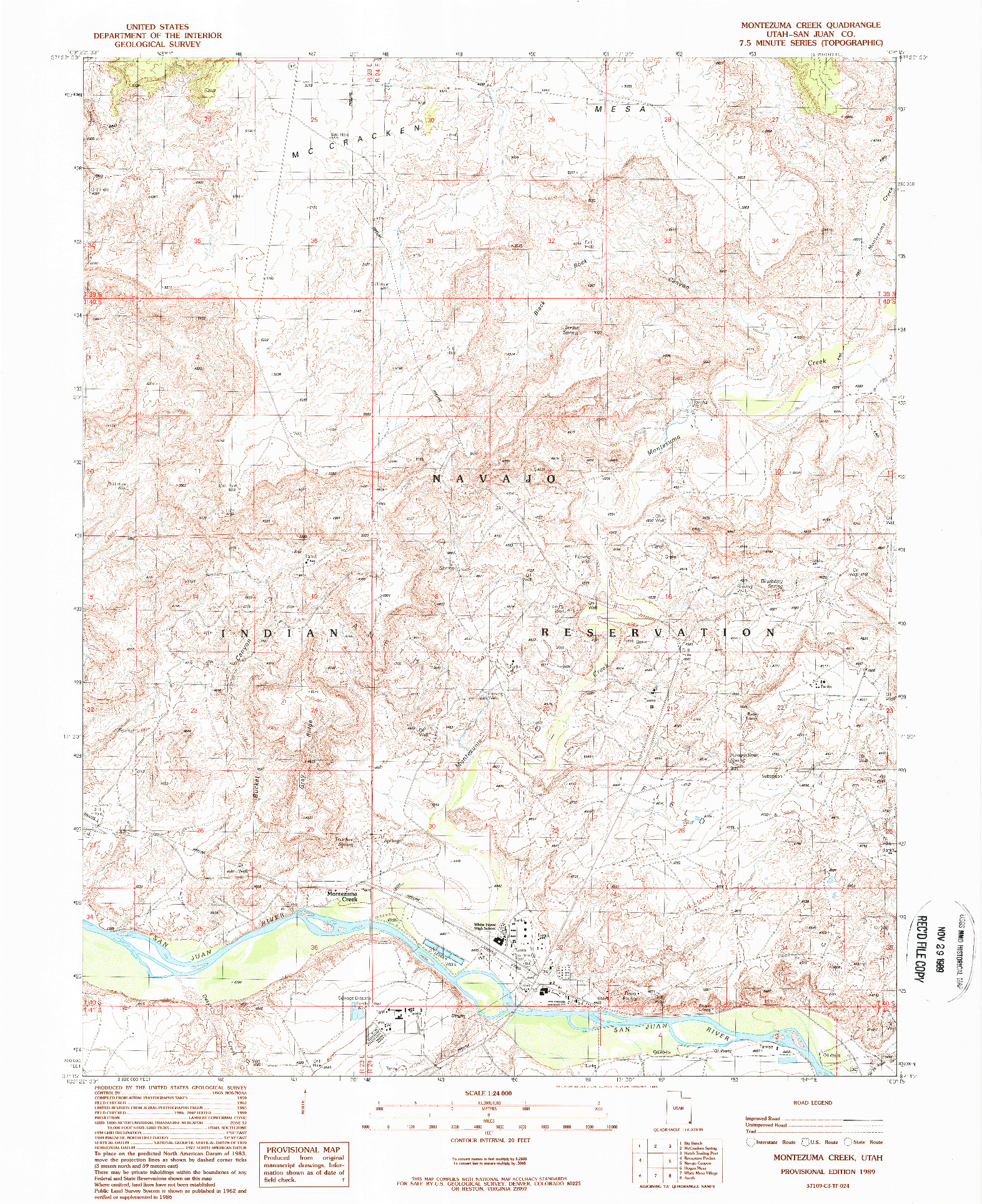 USGS 1:24000-SCALE QUADRANGLE FOR MONTEZUMA CREEK, UT 1989