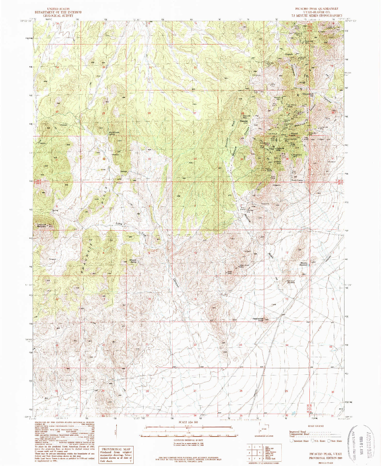 USGS 1:24000-SCALE QUADRANGLE FOR PICACHO PEAK, UT 1989