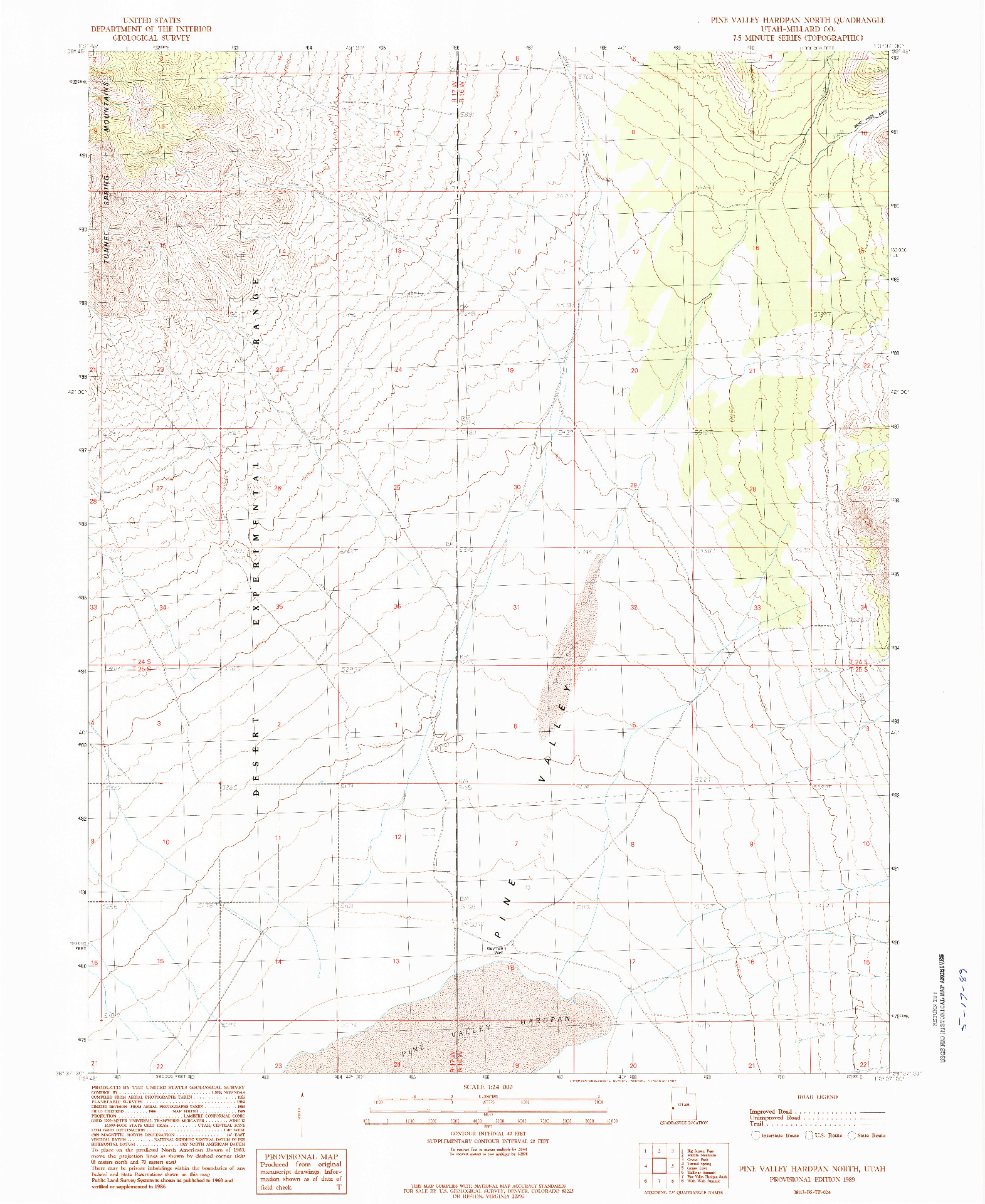 USGS 1:24000-SCALE QUADRANGLE FOR PINE VALLEY HARDPAN NORTH, UT 1989