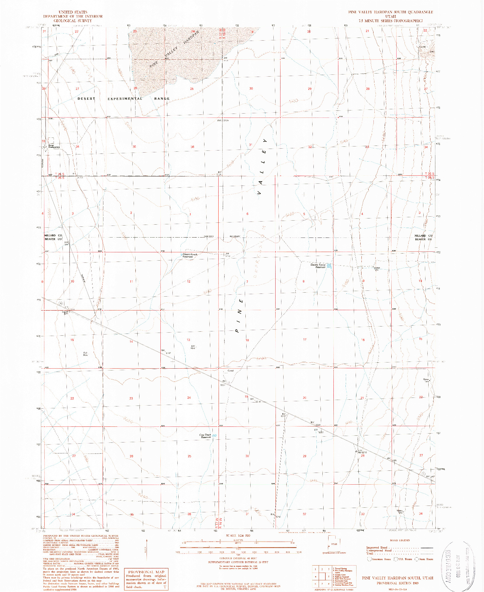 USGS 1:24000-SCALE QUADRANGLE FOR PINE VALLEY HARDPAN SOUTH, UT 1989